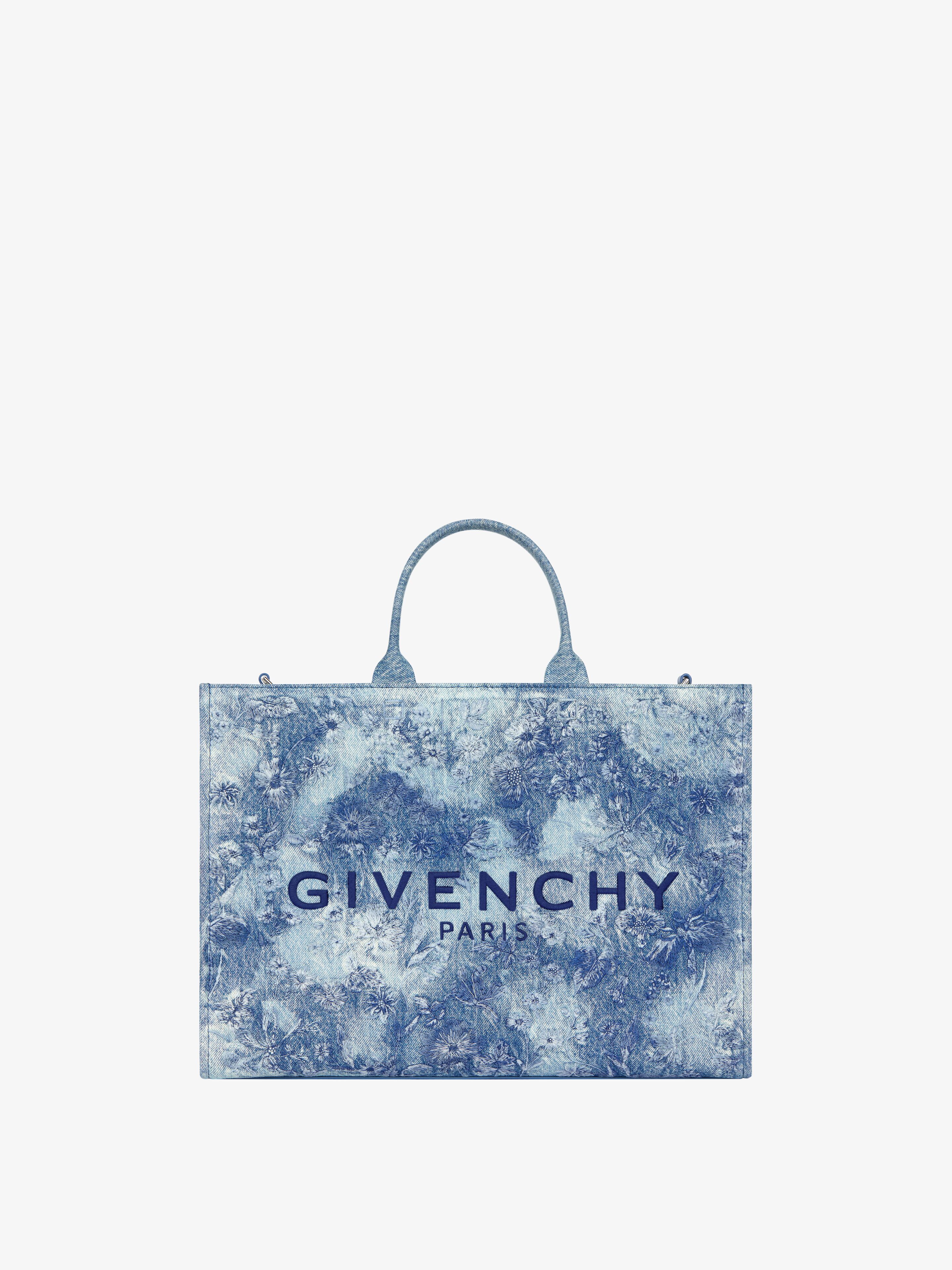 Shop Givenchy Cabas G-tote Medium En Denim Délavé Brodé In Multicolor