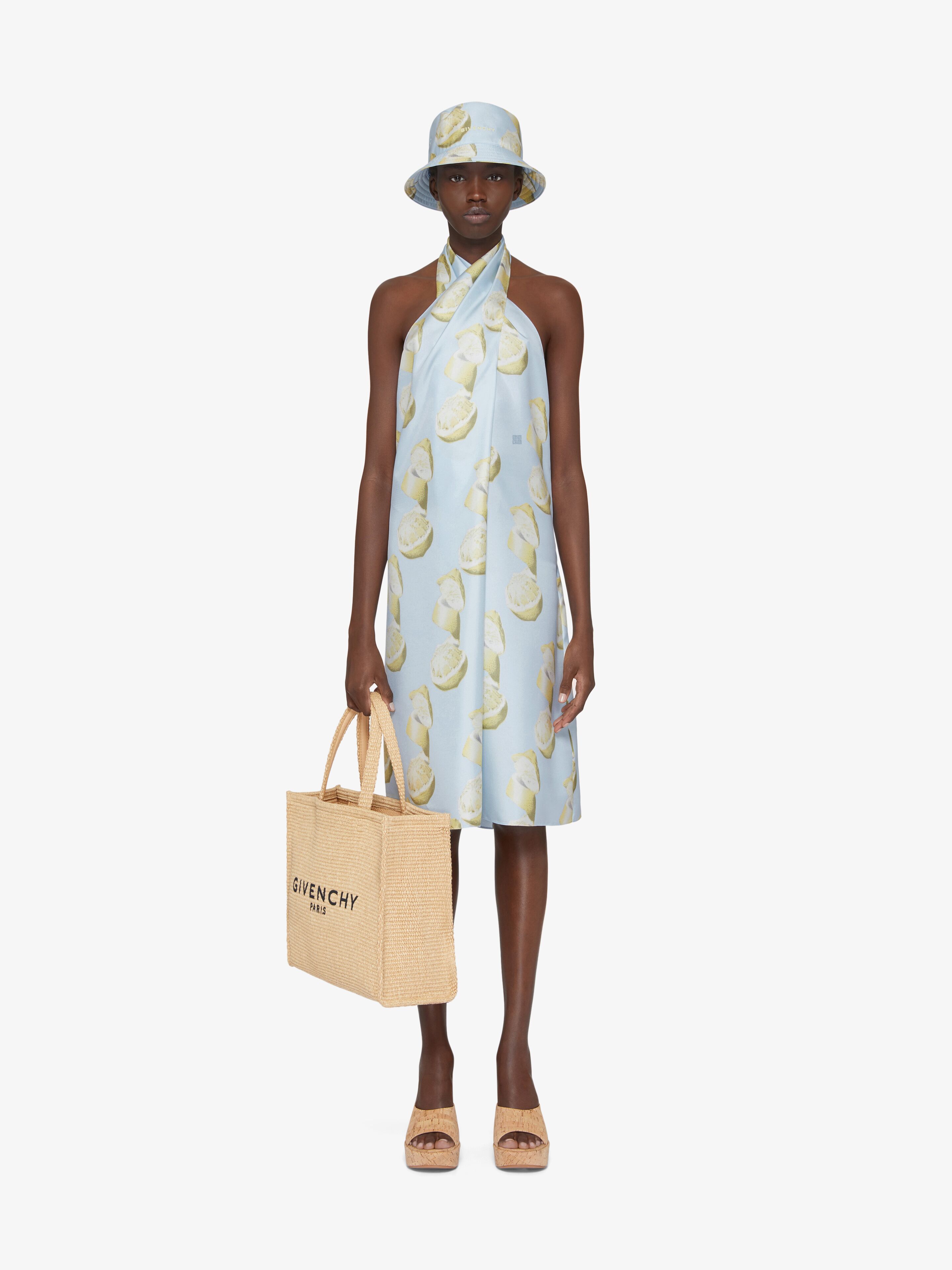 Dress in silk with lemon print - blue/yellow