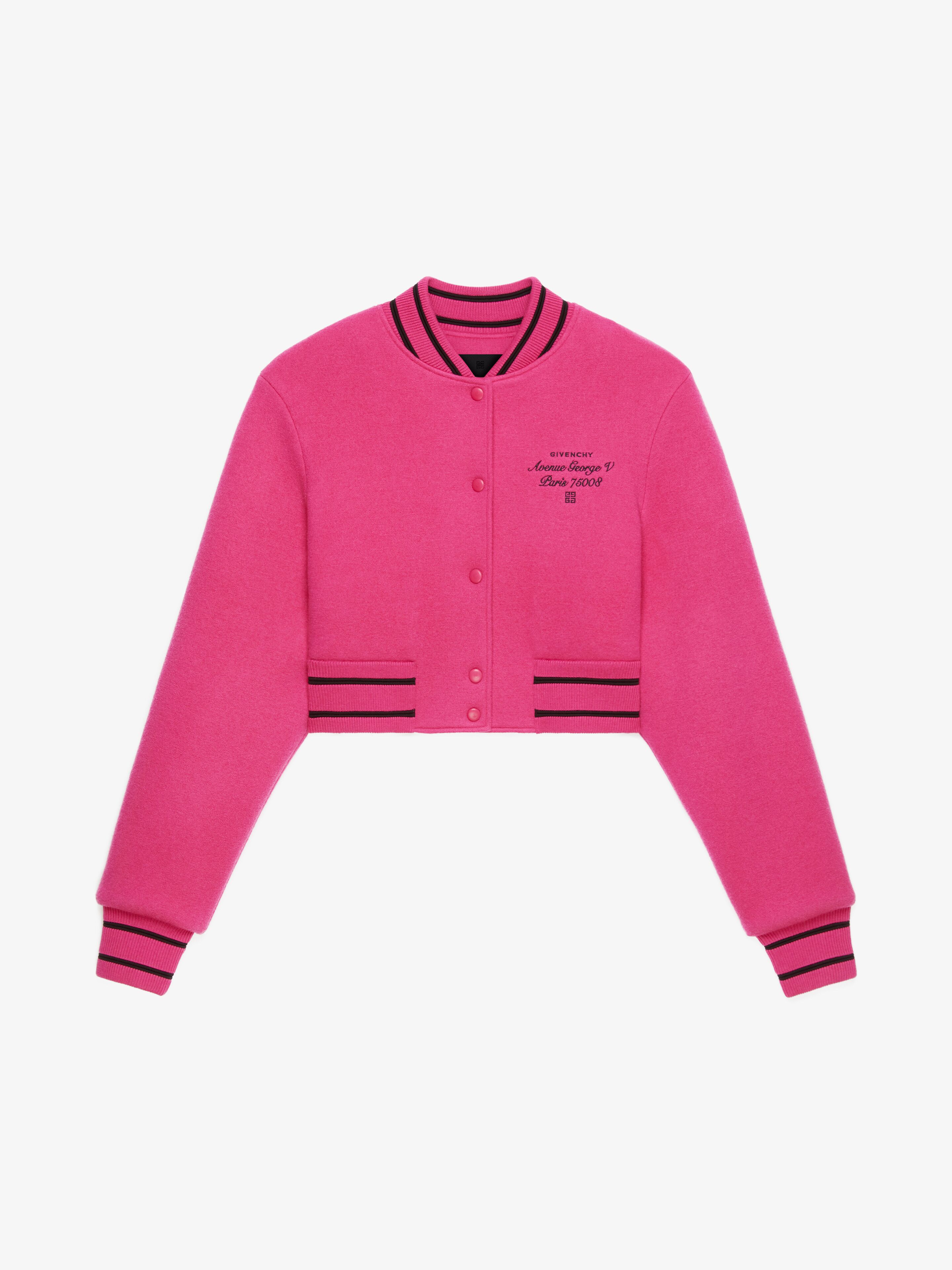Givenchy Blouson Varsity Cropped En Laine In Pink