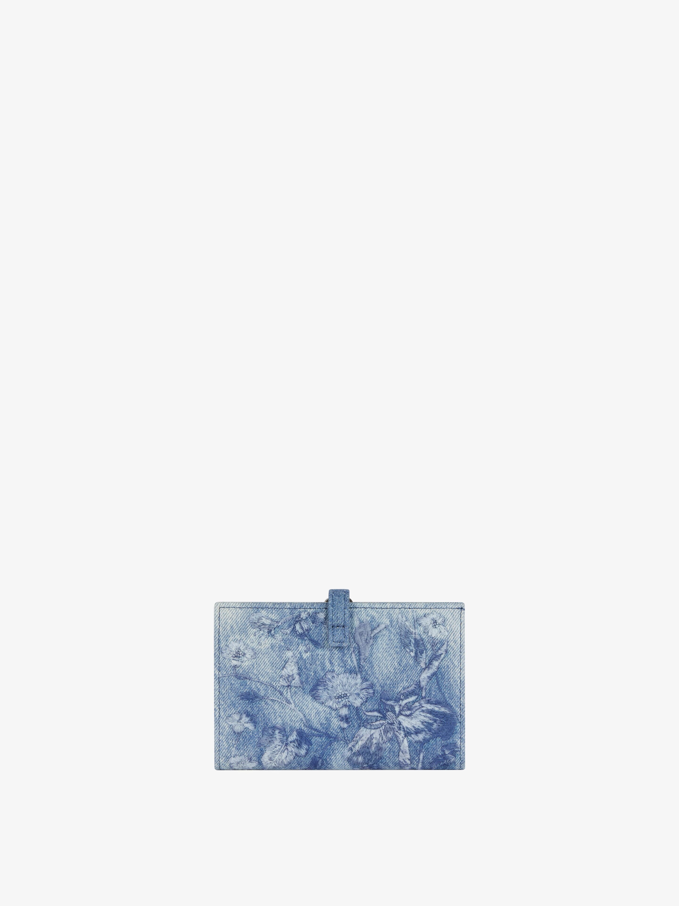 Voyou wallet in washed embroidered denim in - medium blue