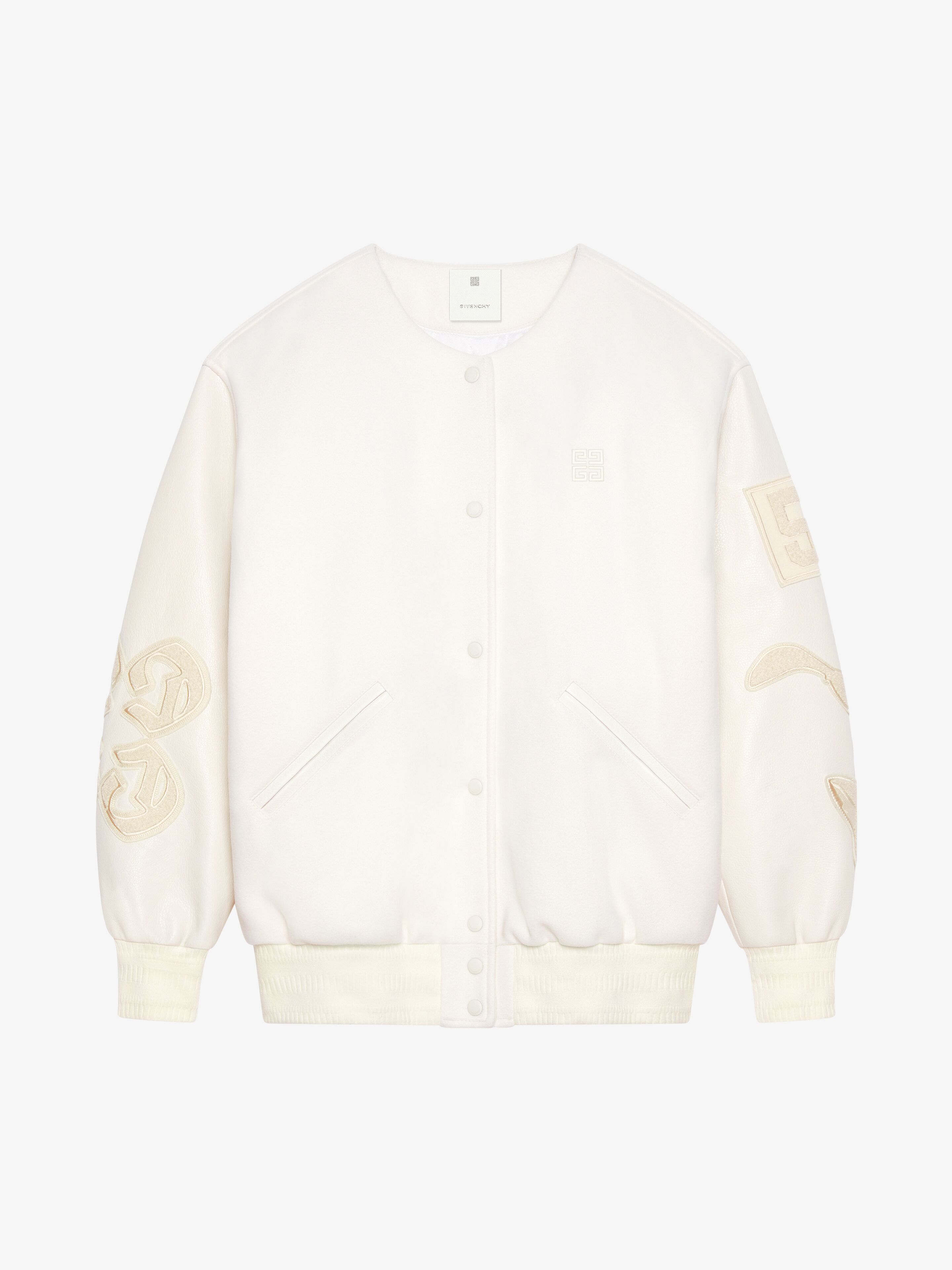 Shop Givenchy Oversized Varsity Jacket In Wool And Leather In Ivory