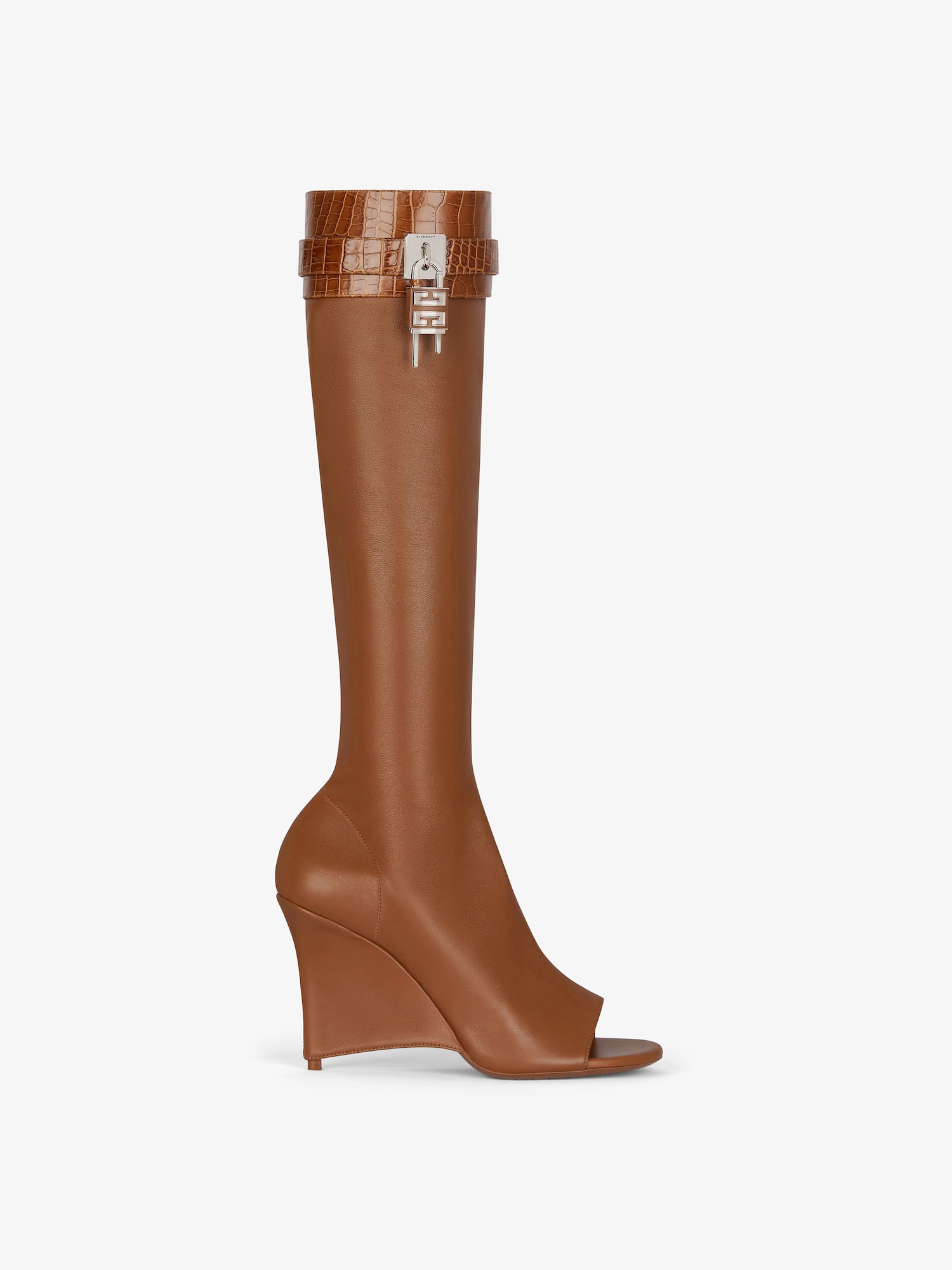 Shark Lock Stiletto sandal boots in leather in chestnut