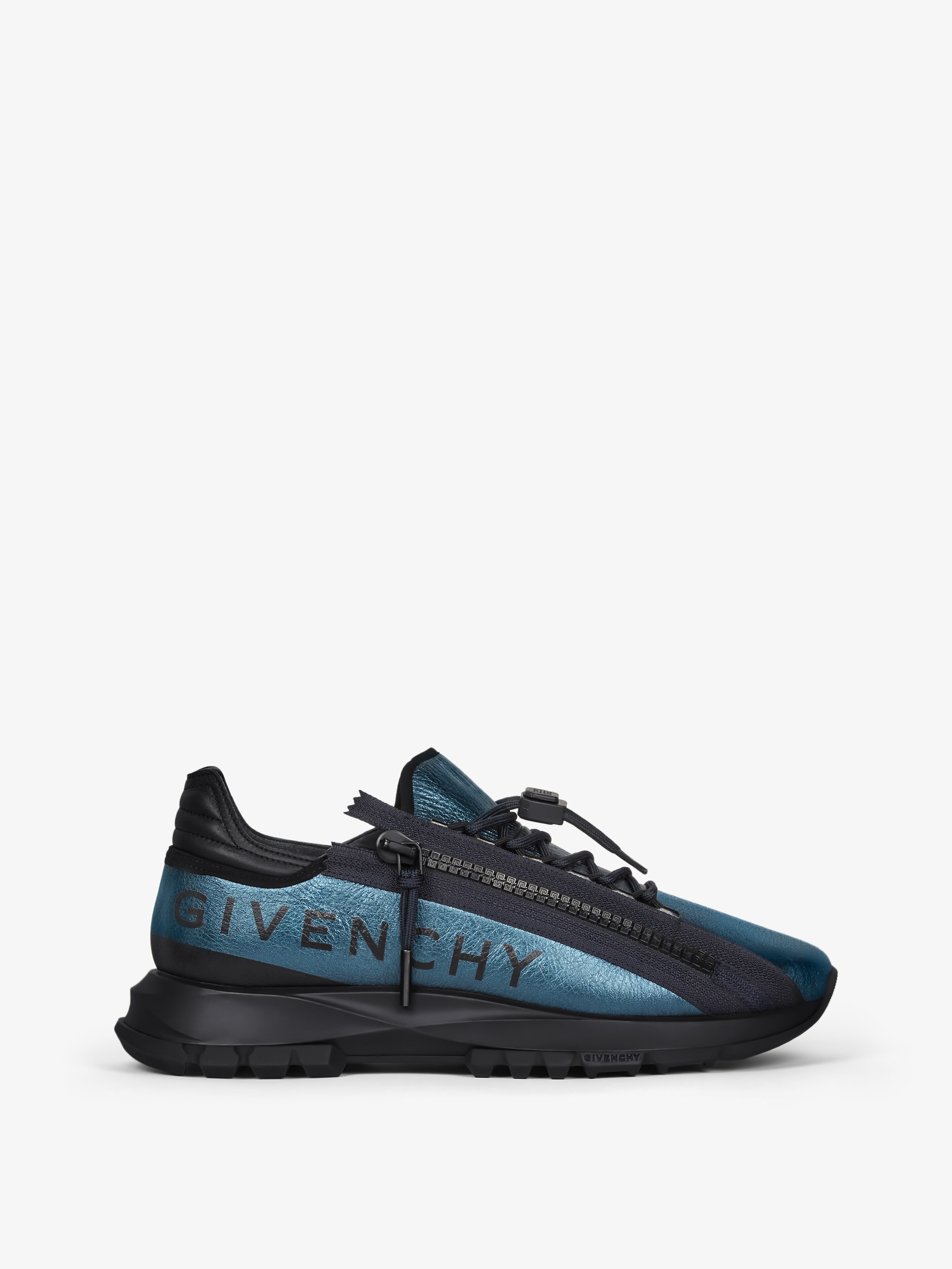 Givenchy Men's Spectre Runner Sneakers In Laminated Leather With Zip In Blue/silvery