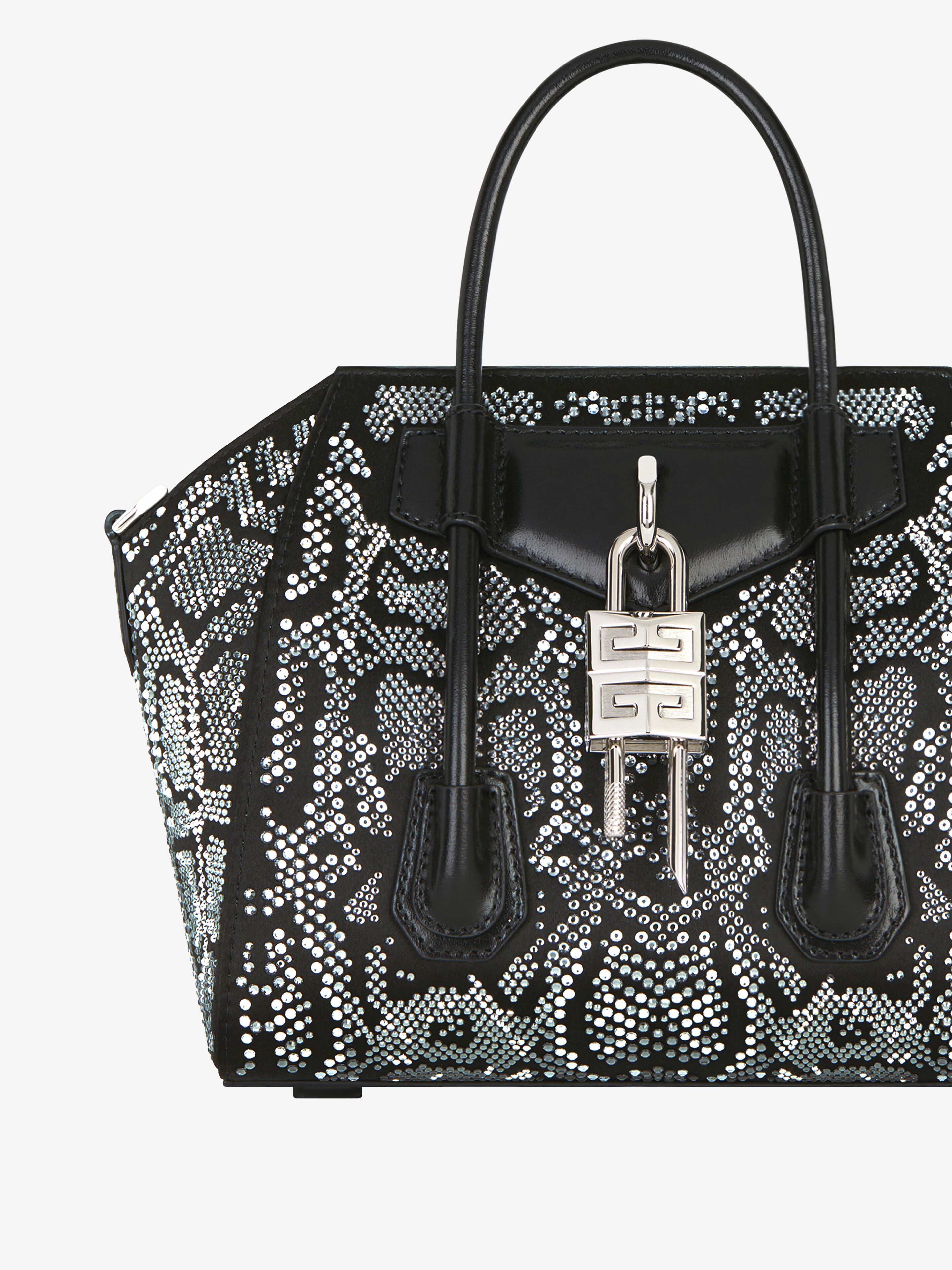 Mini Antigona Lock bag in satin with python effect strass in black Givenchy US