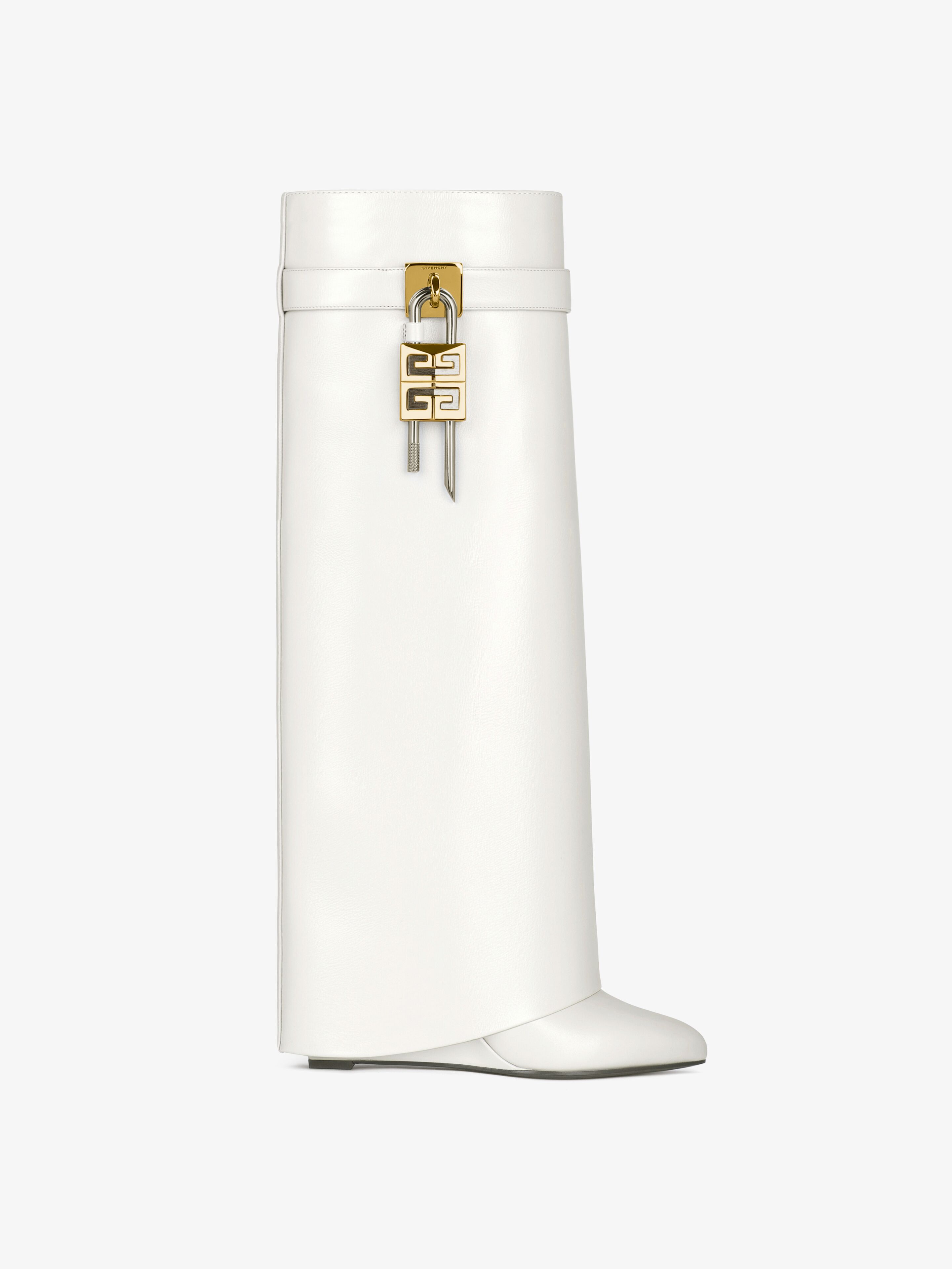 Shop Givenchy Shark Lock Boots In Leather In Ivory