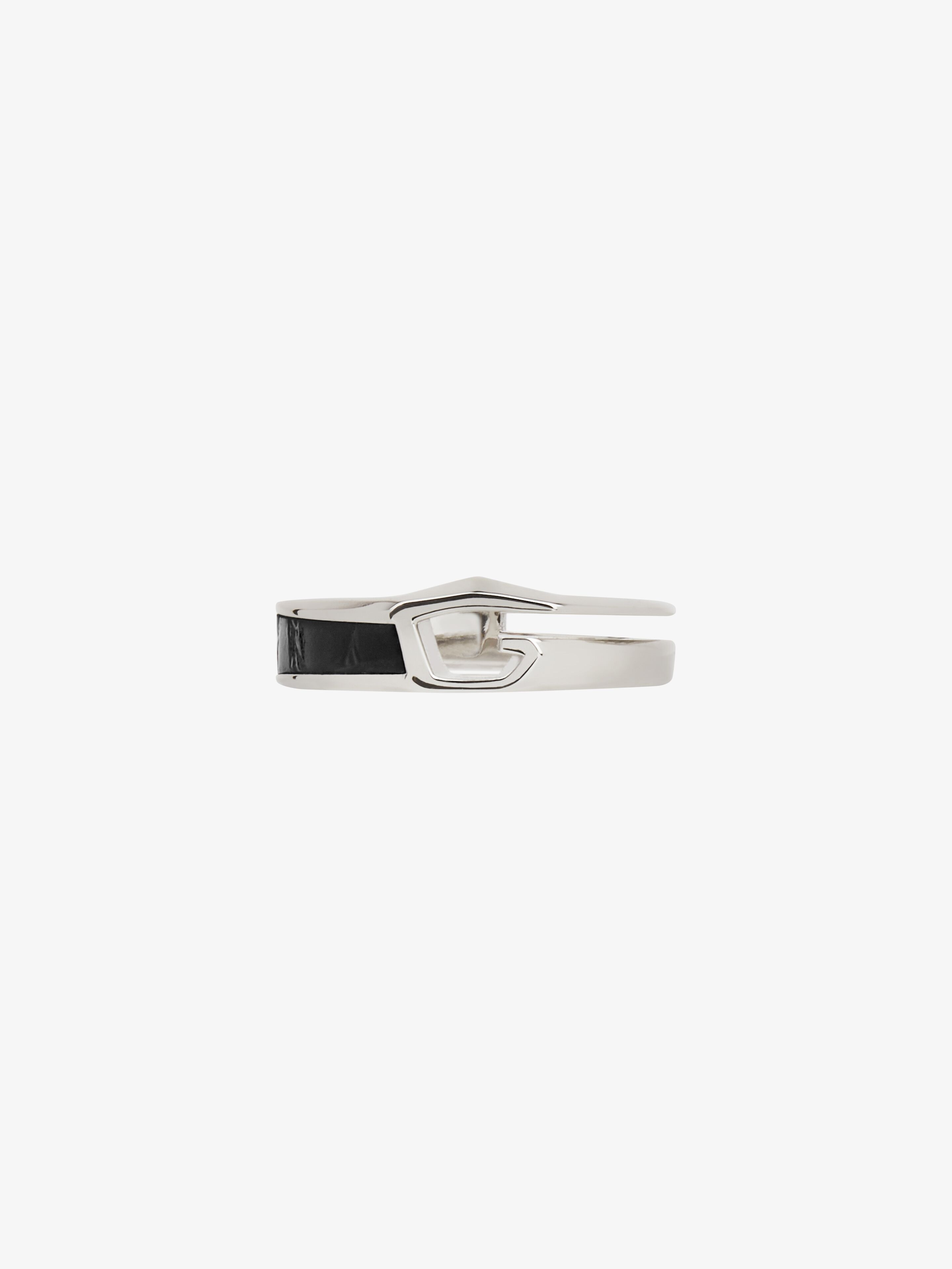 Shop Givenchy Giv Cut Ring In Metal And Leather In Black/silvery