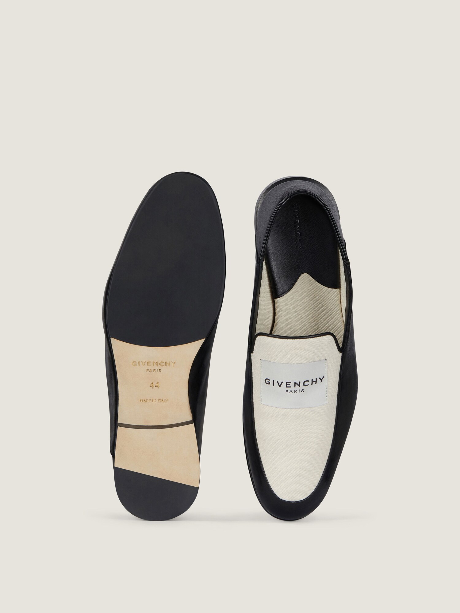 Givenchy Two-Tone Black and Cream Loafers Label loafers in leather and canvas - black/natural in  main image 3