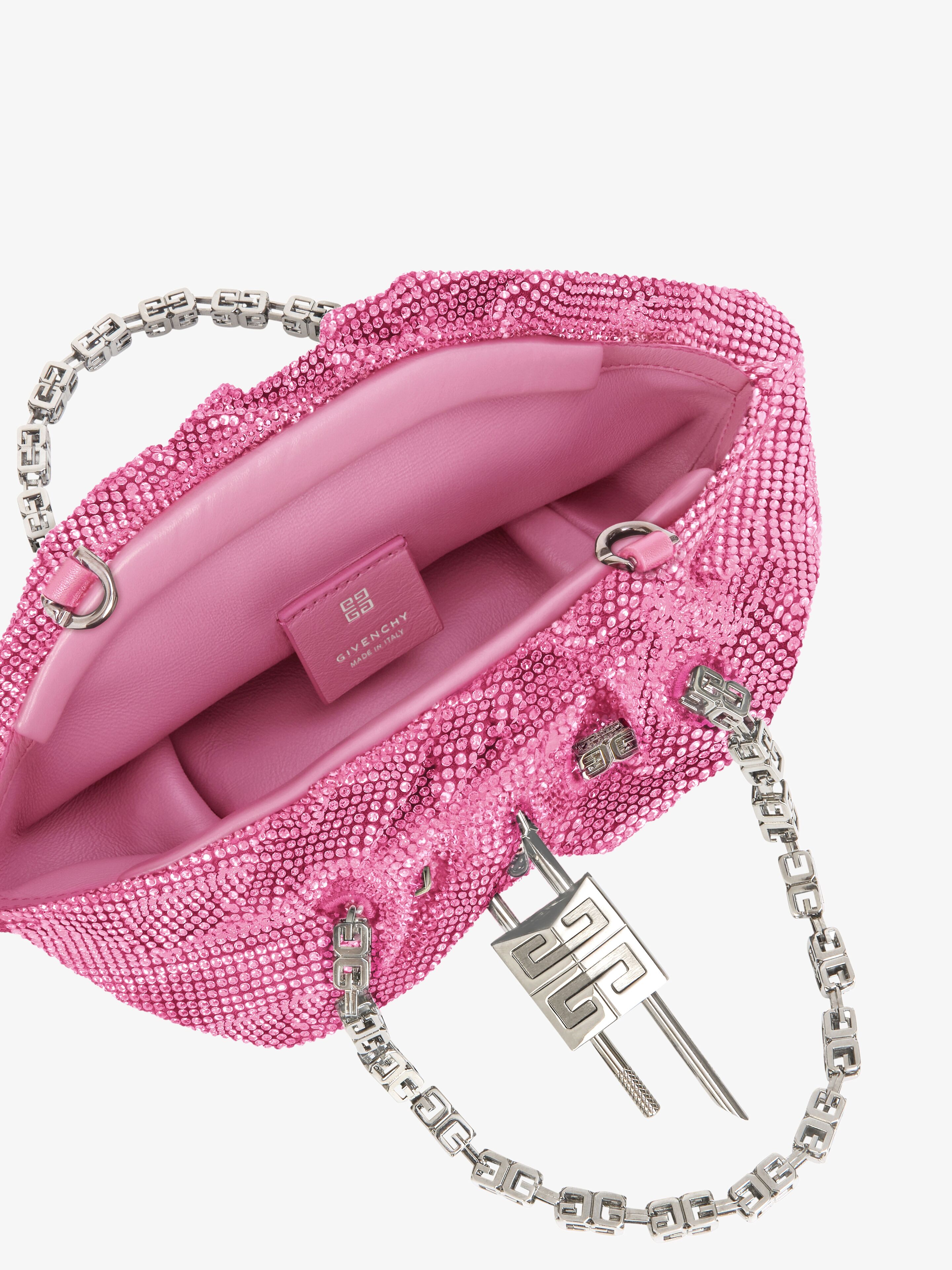 Mini Kenny bag in satin with strass - neon pink