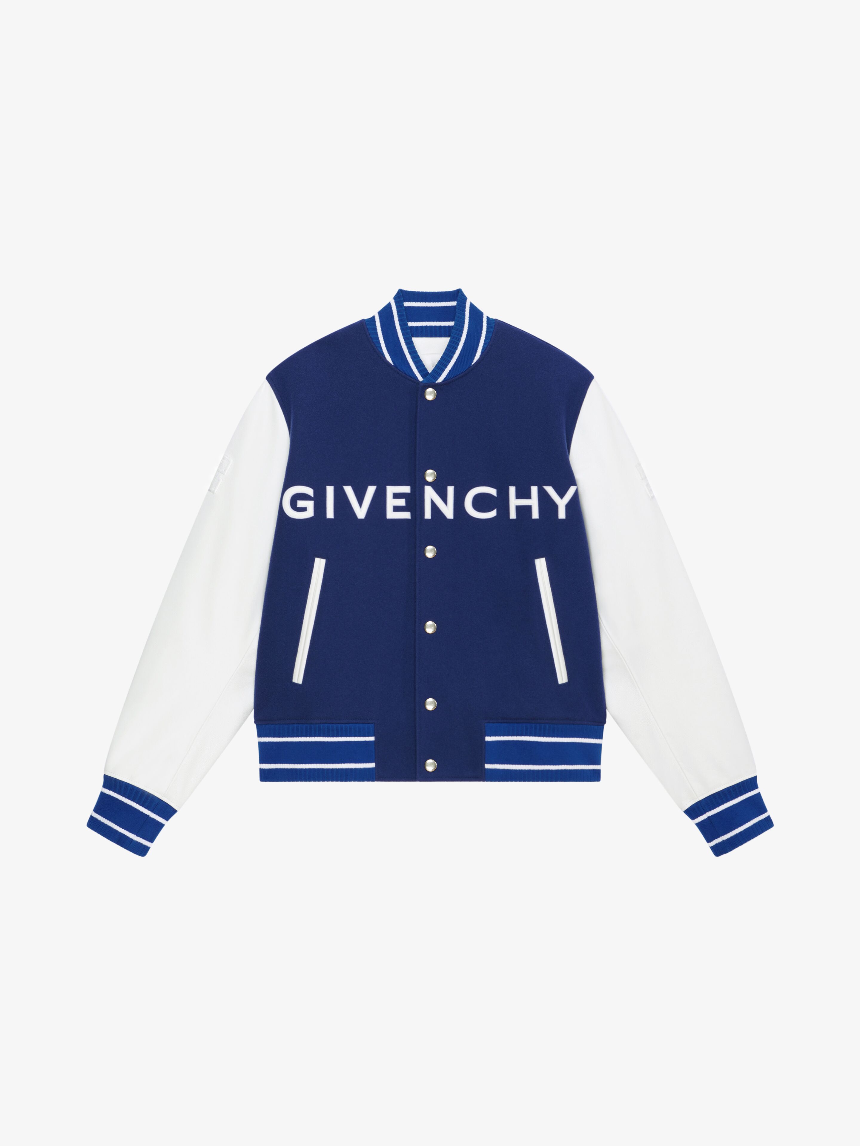 Shop Givenchy Varsity Jacket In Wool And  Leather In White/blue