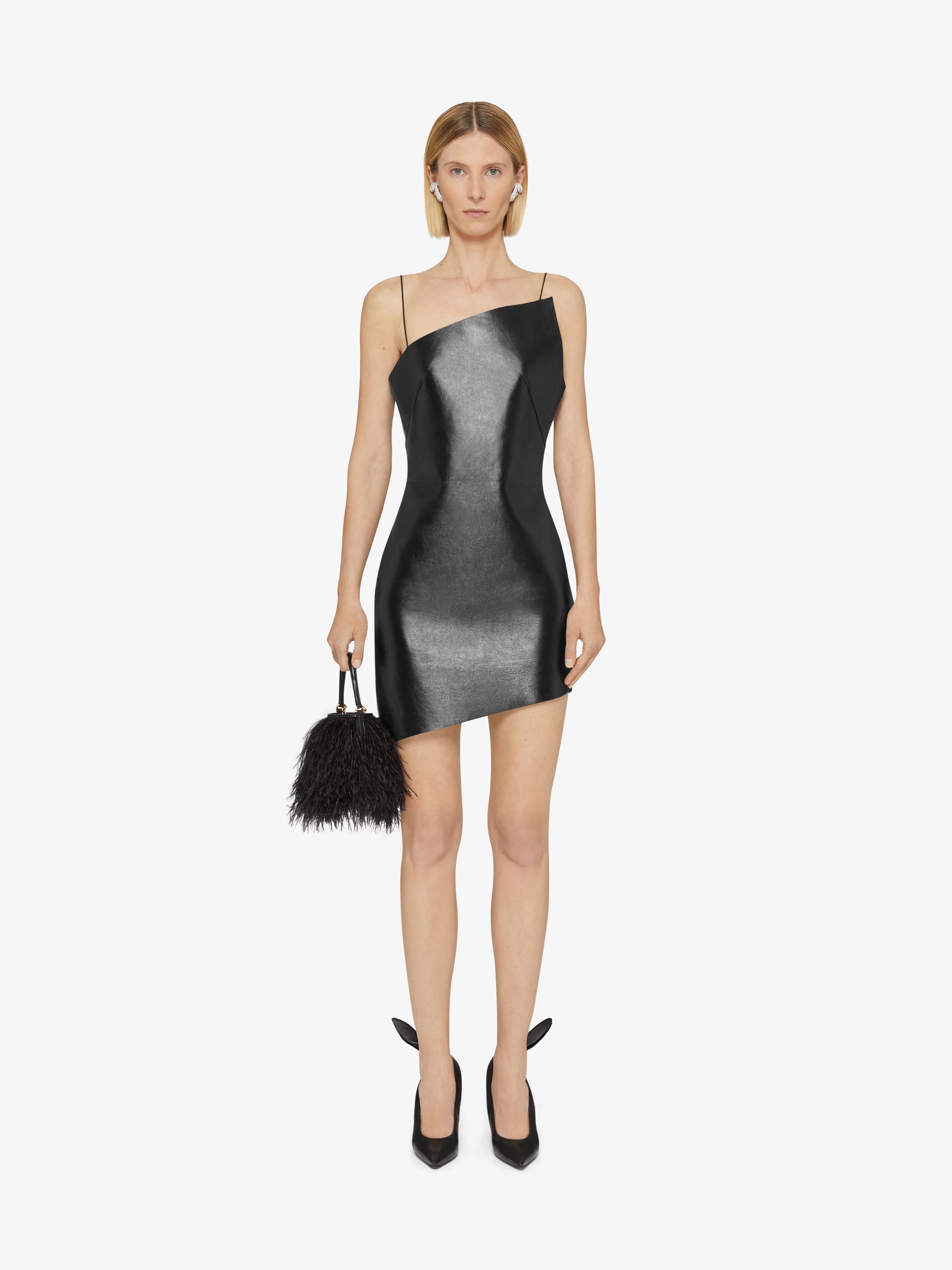 Asymmetric dress in leather - black