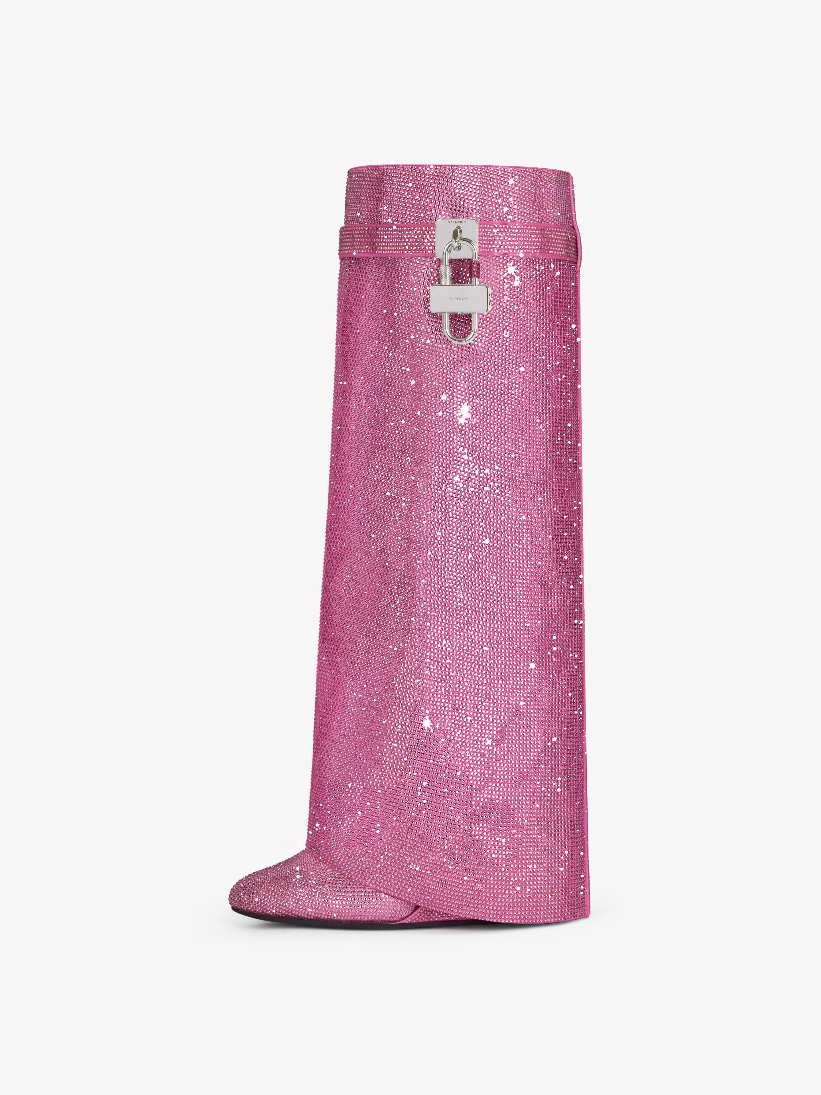 Shark Lock boots wide fit in satin with strass in - neon