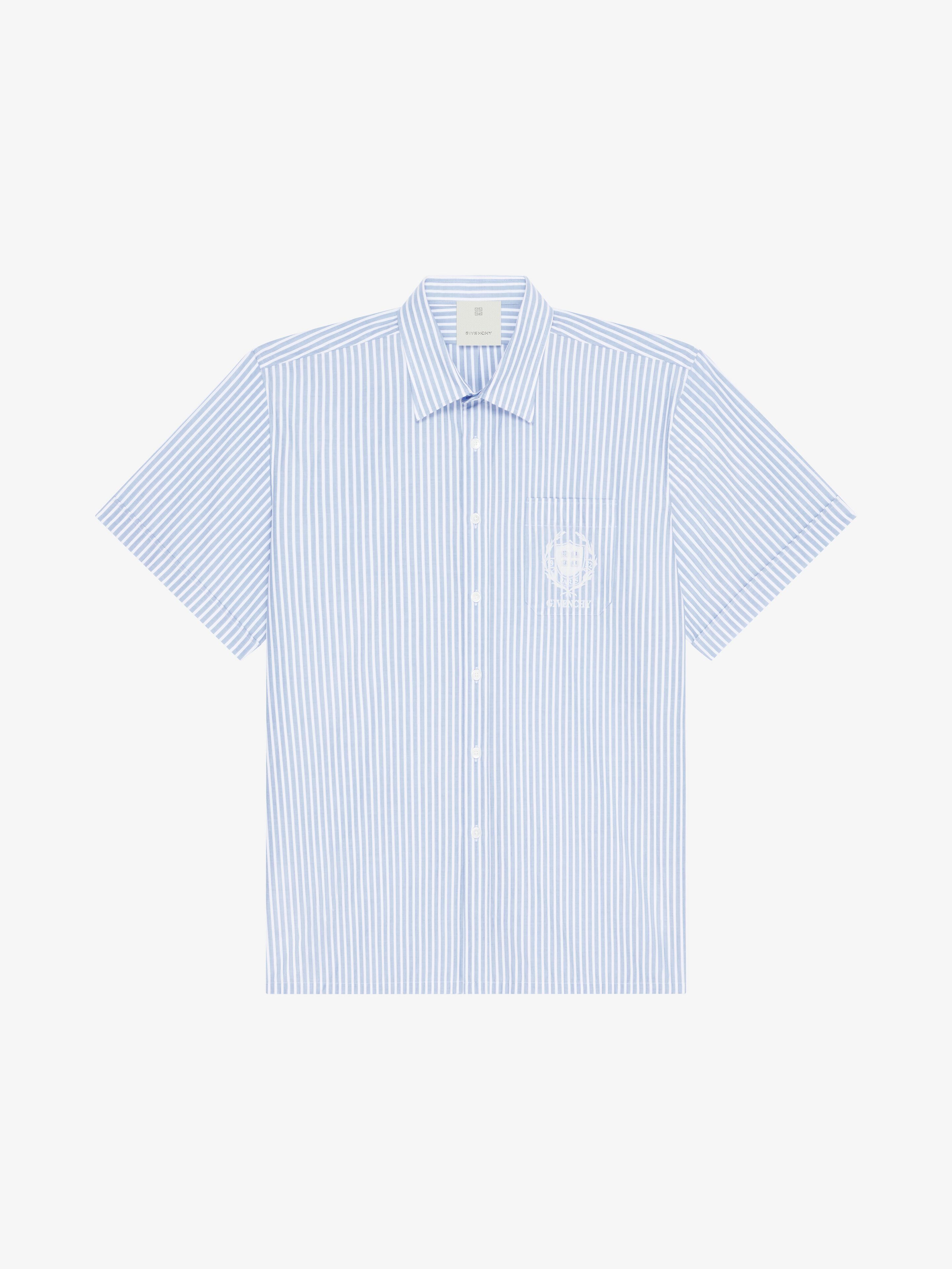 Shop Givenchy Striped  Crest Shirt In Cotton In Light Blue