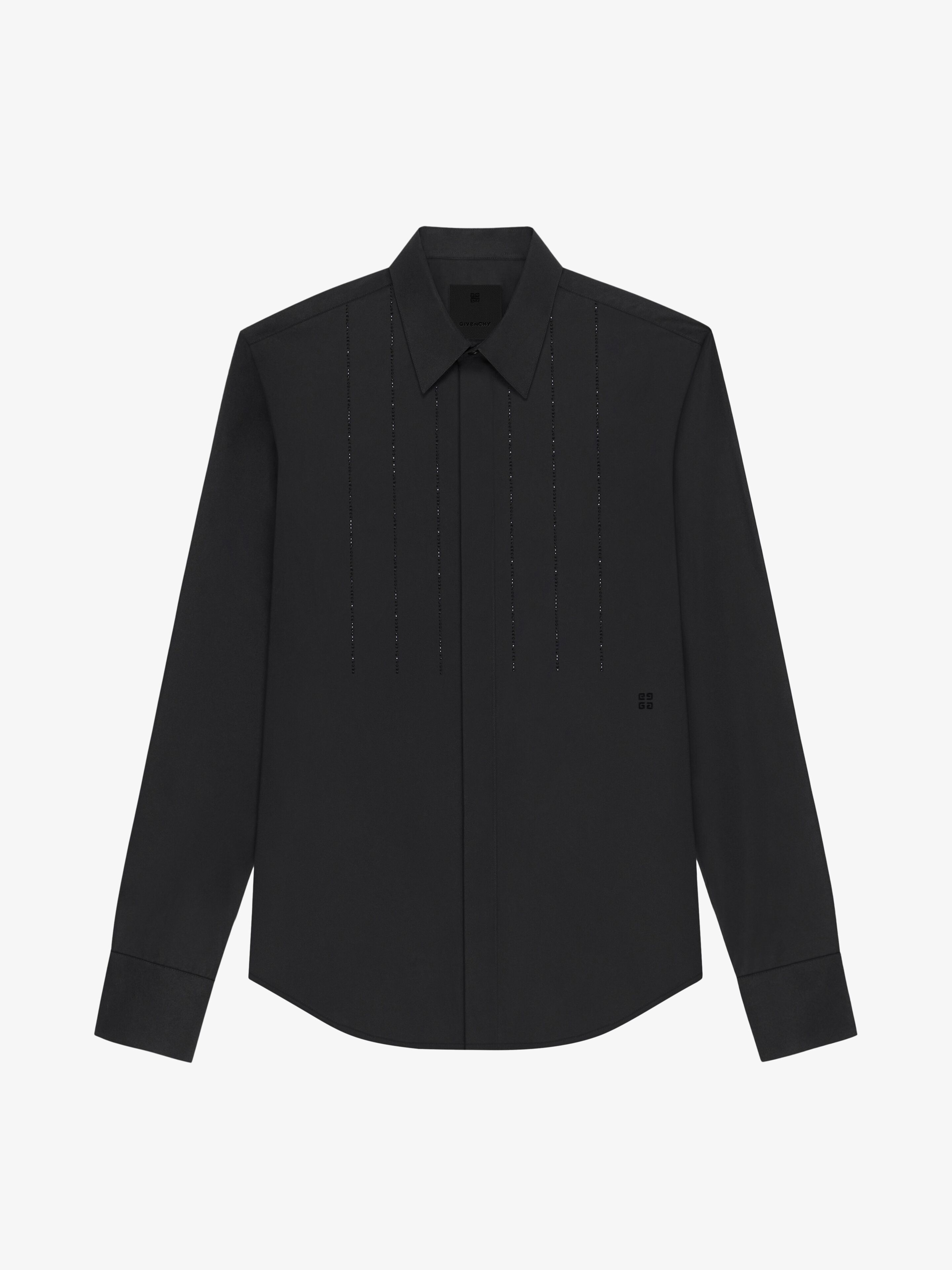 Givenchy - Shirt In Poplin With Embroidered Front Panel - Black - Men - Size: 42
