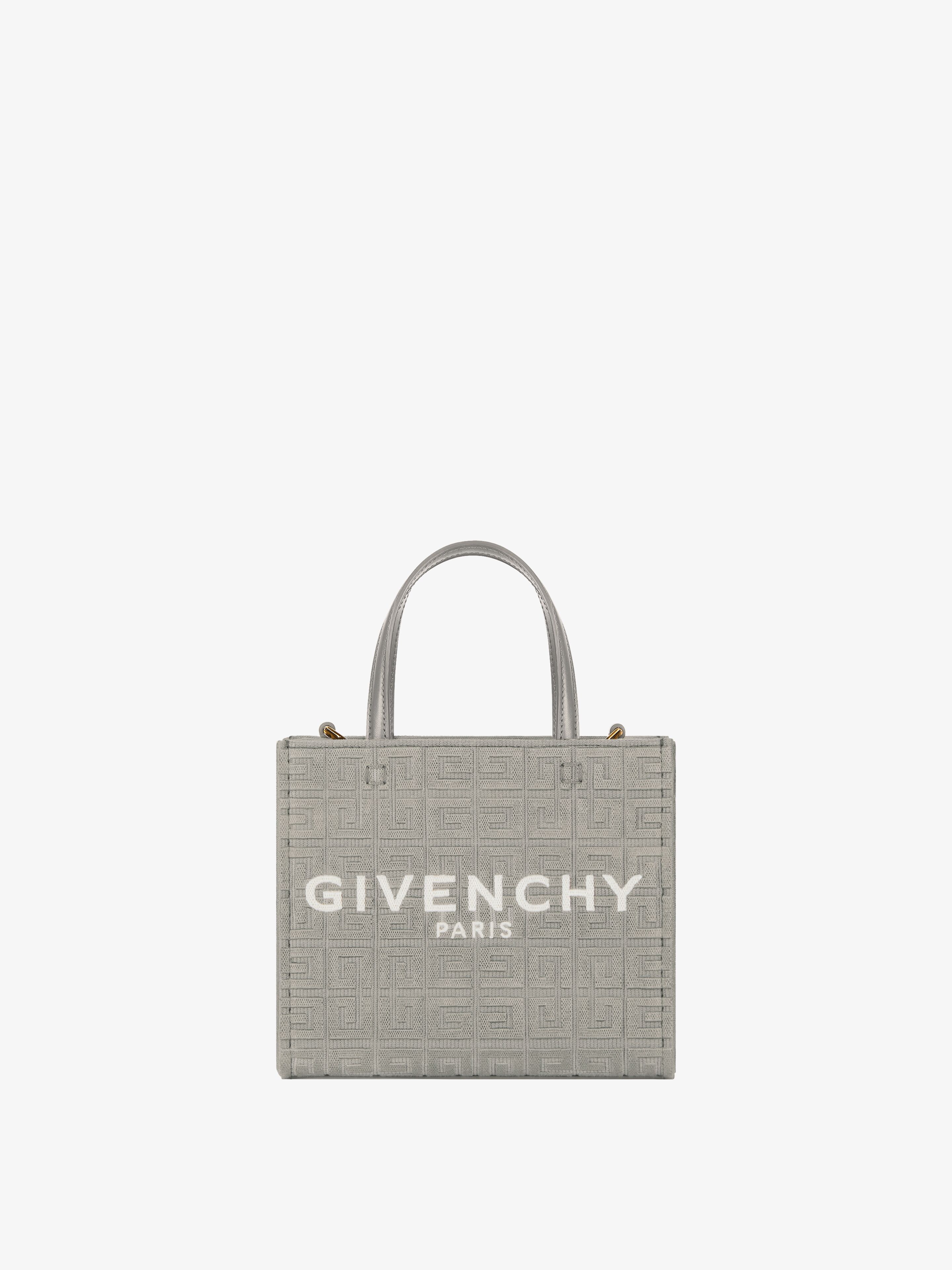 Mini G Tote shopping bag in 4G embroidered canvas stone grey