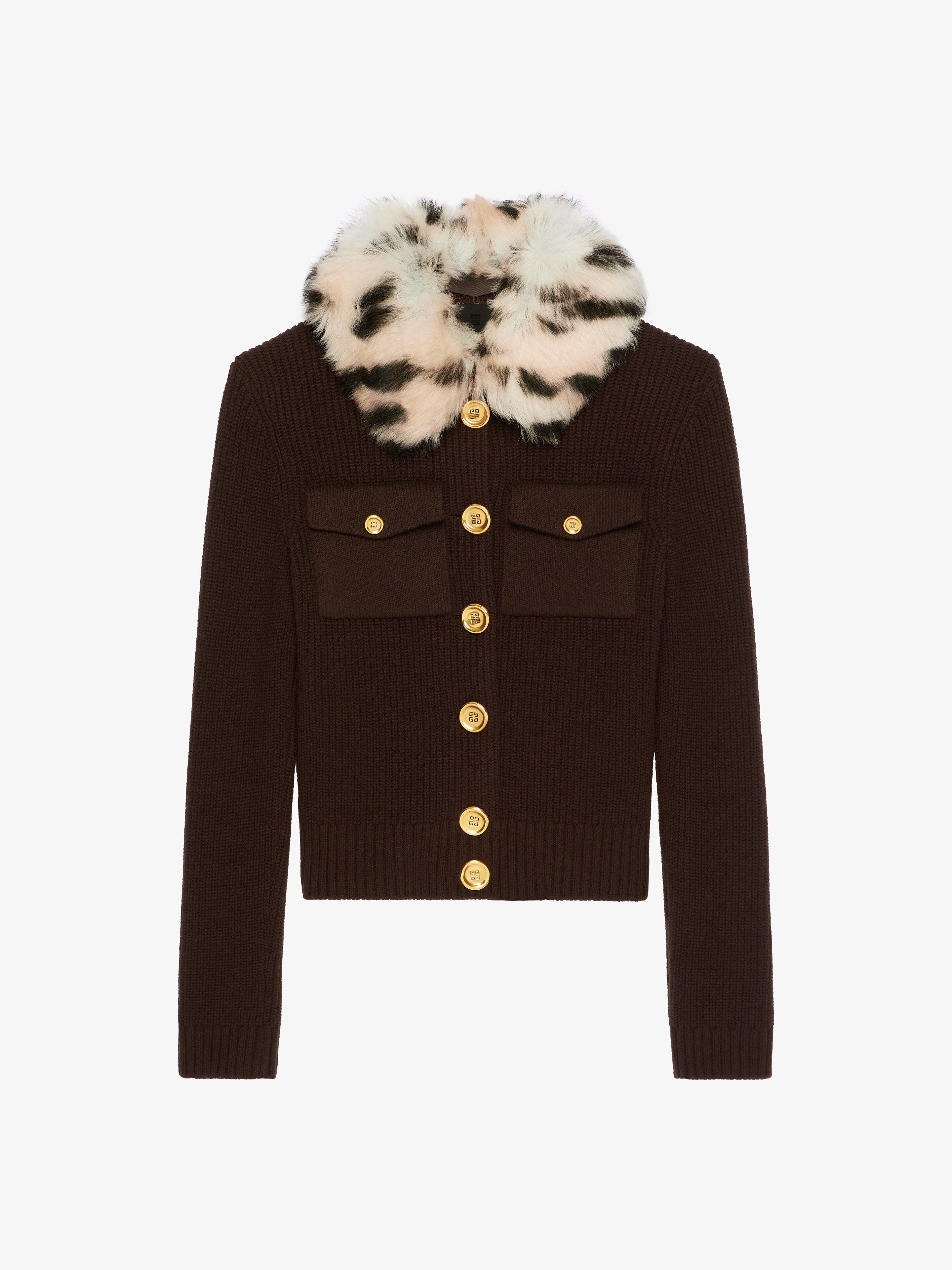 Givenchy Cardigan In Wool And Cashmere With Fur Collar In Brown