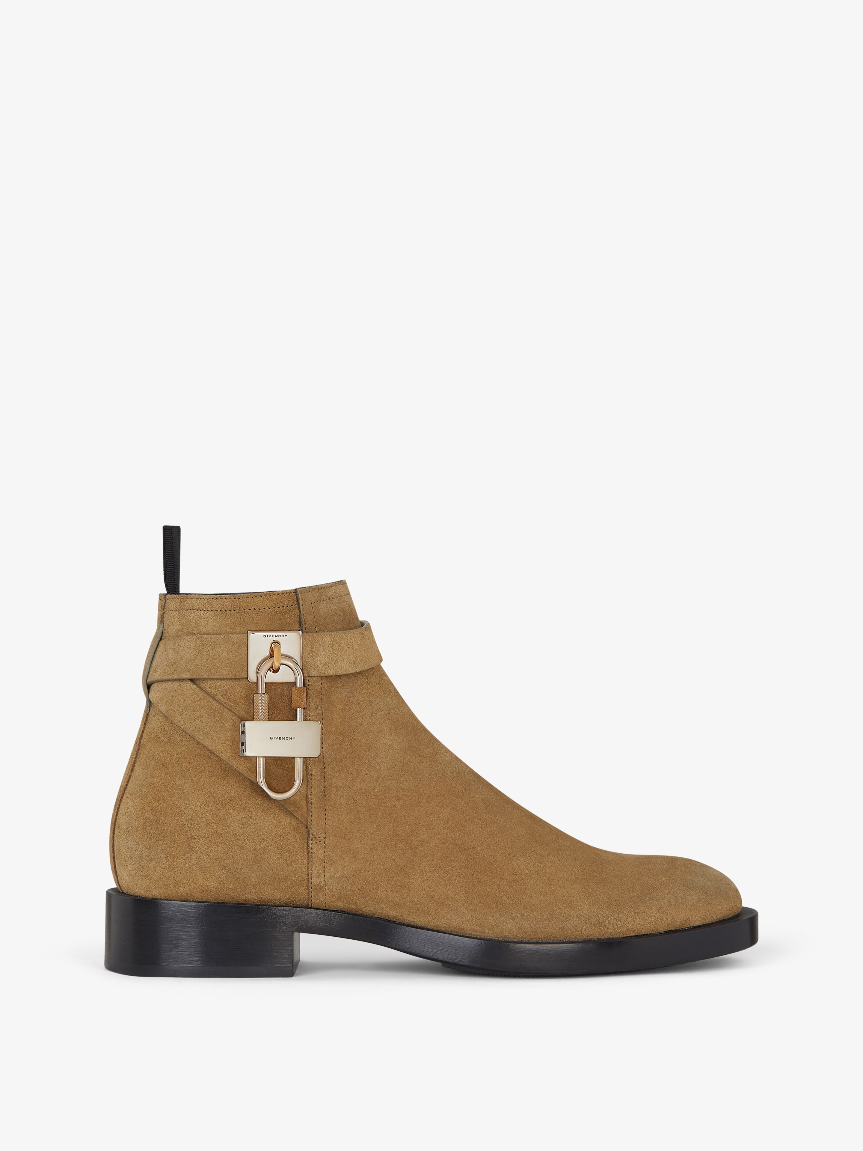 Givenchy Men's Lock Ankle Boots In Suede In Light Brown