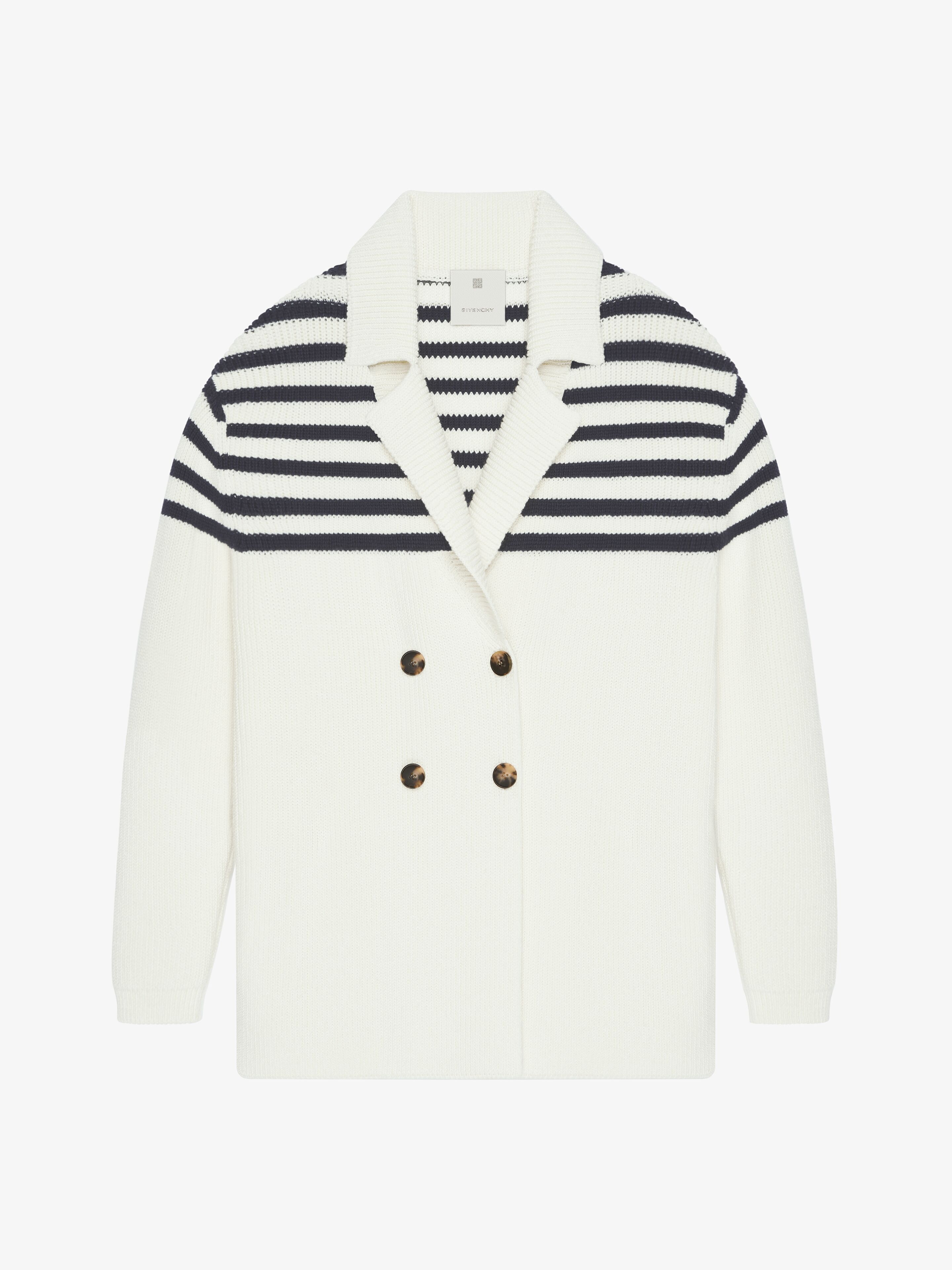 Givenchy 4g Striped Cardigan In Wool And Cotton In White