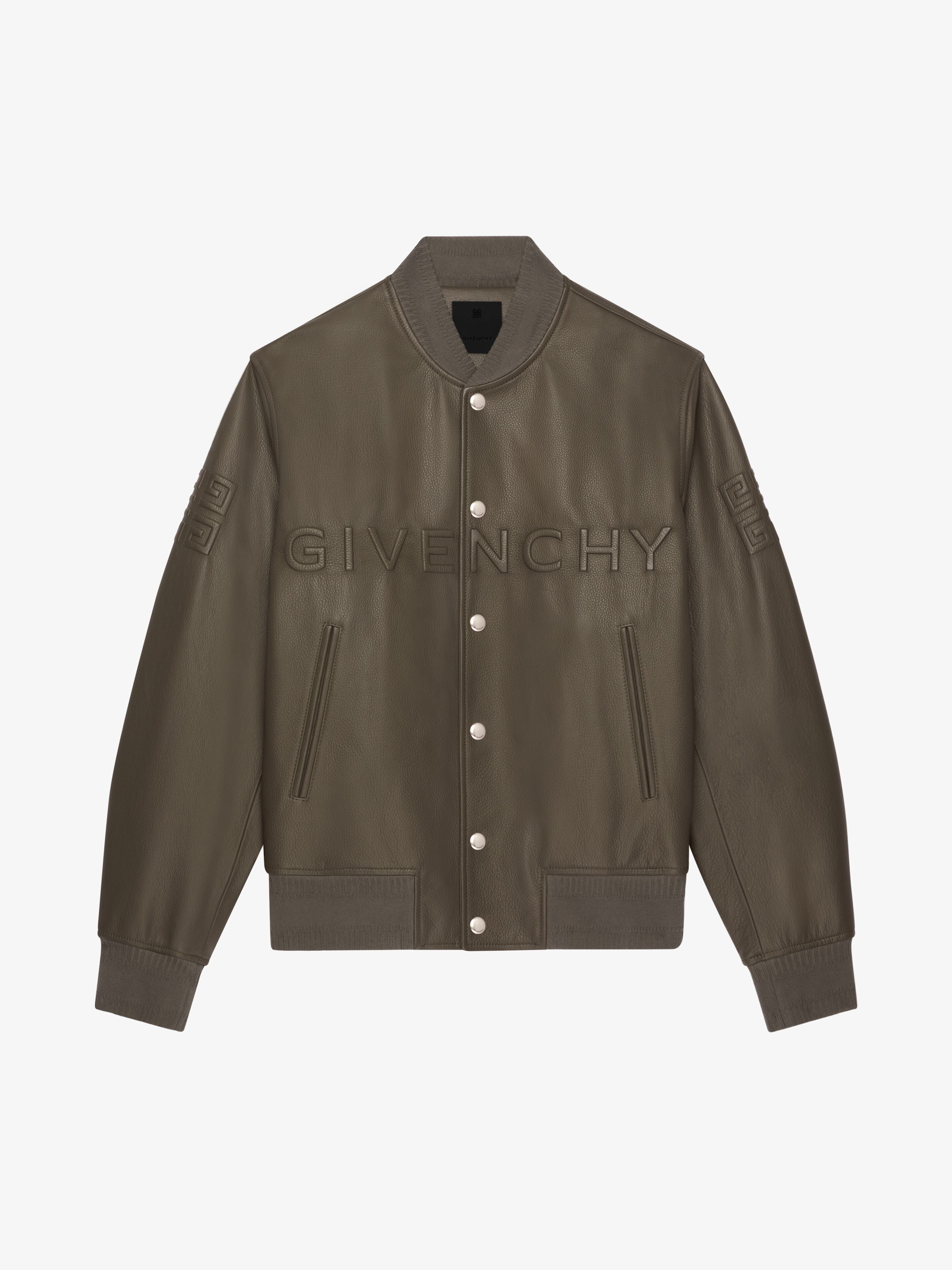 Shop Givenchy Varsity Jacket In Leather In Khaki