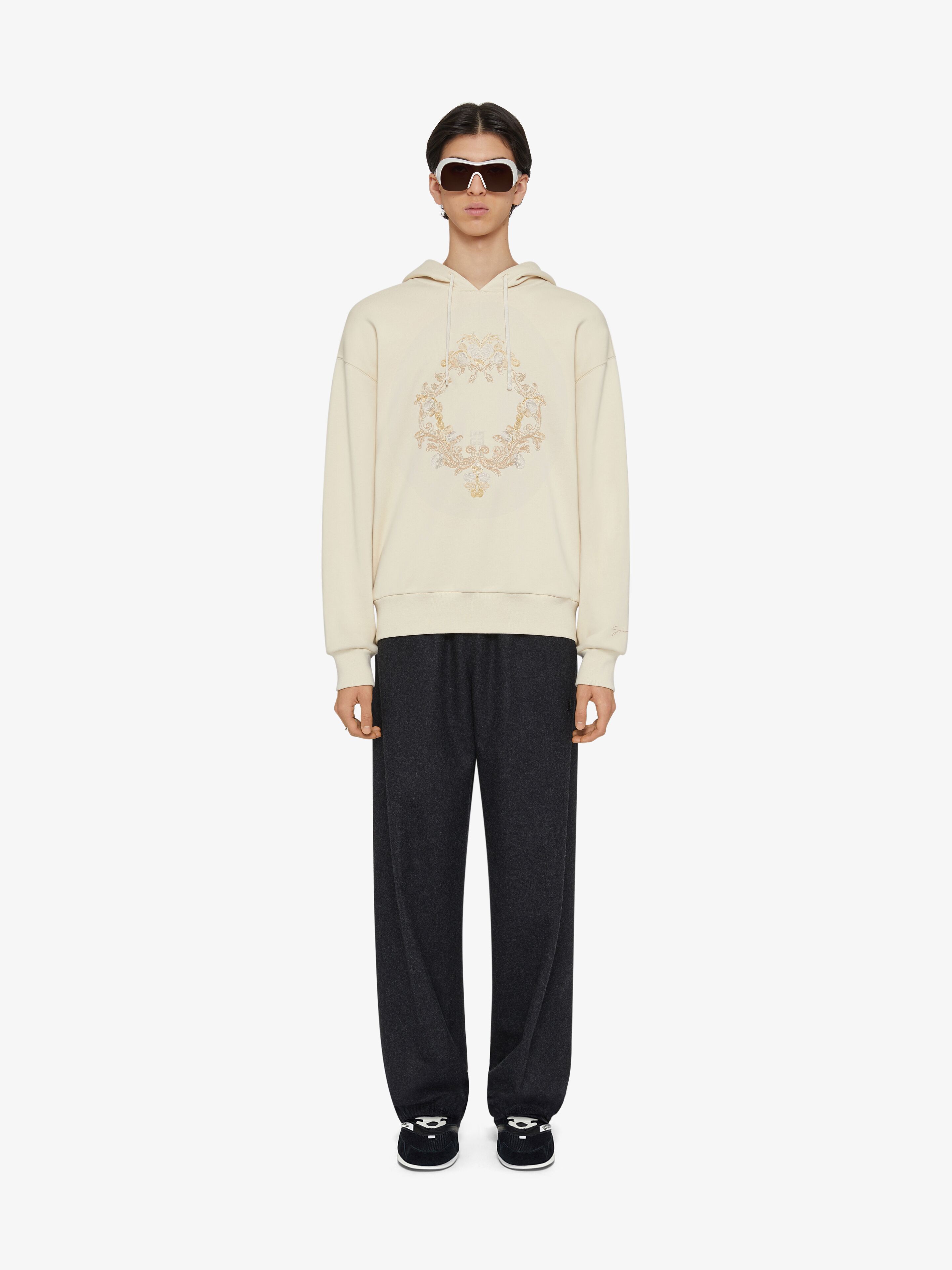 Givenchy Hoodie In Fleece With Baroque Embroidery Beige Men M