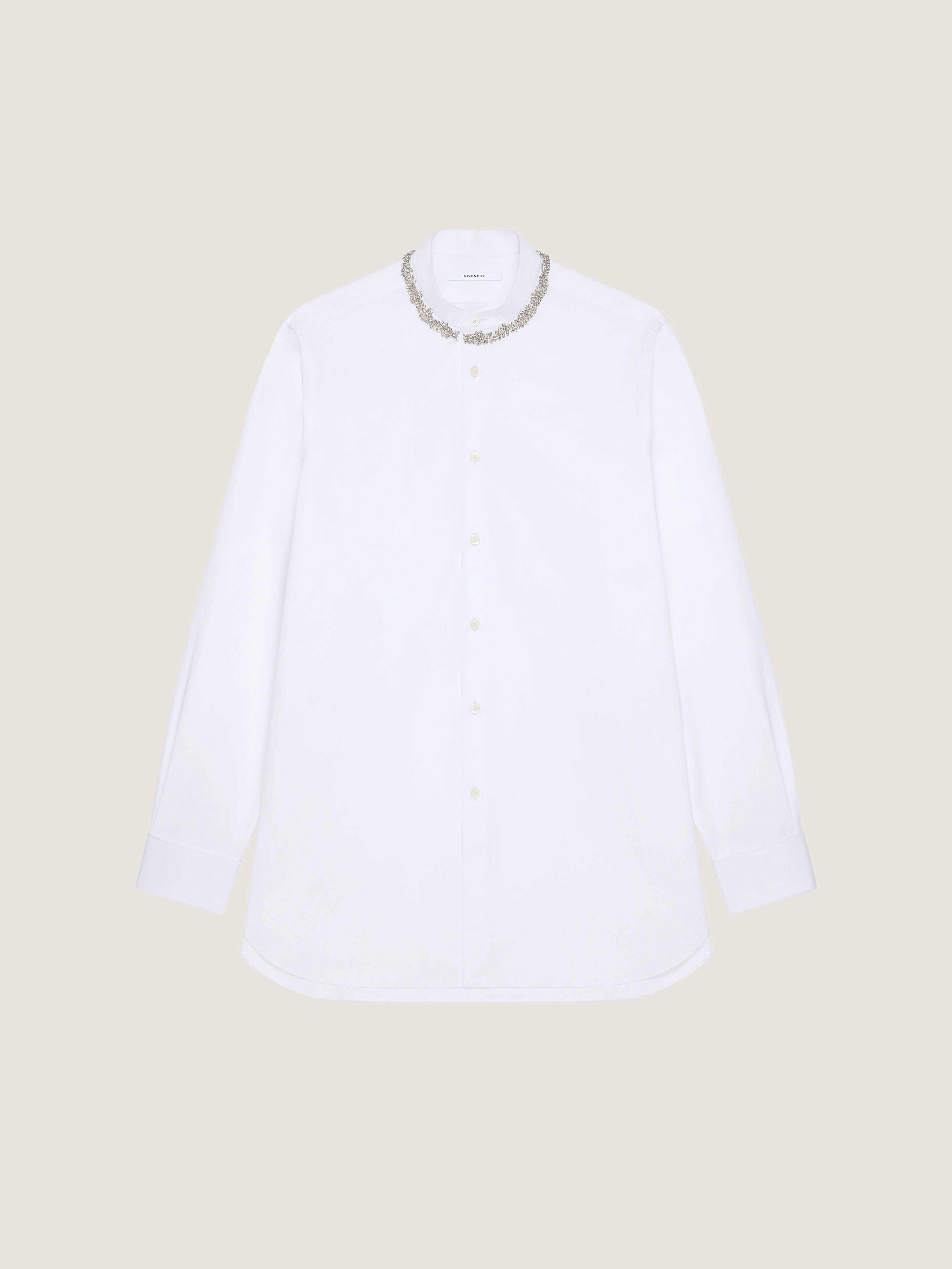 Givenchy Shirt In Cotton Poplin With Crystal Embroidery In White
