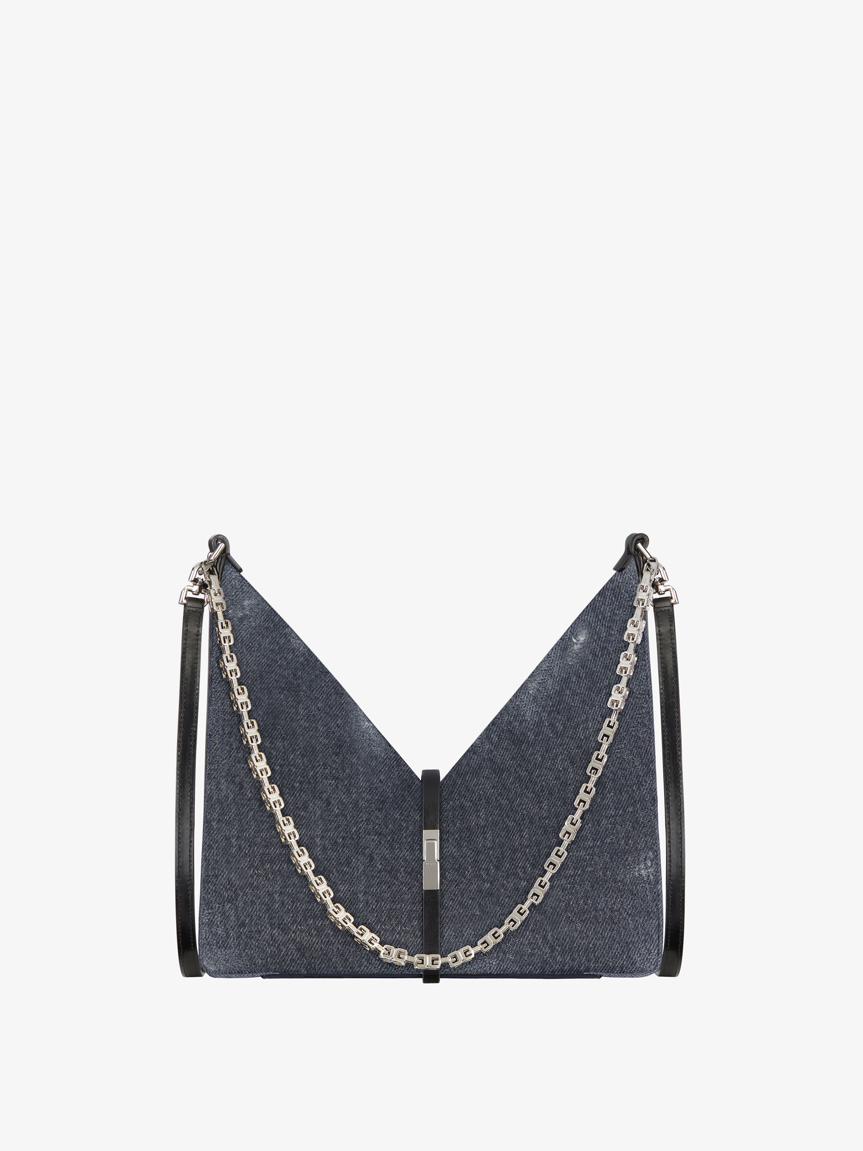Givenchy Small Cut Out Bag In Washed Denim With Chain In Metallic