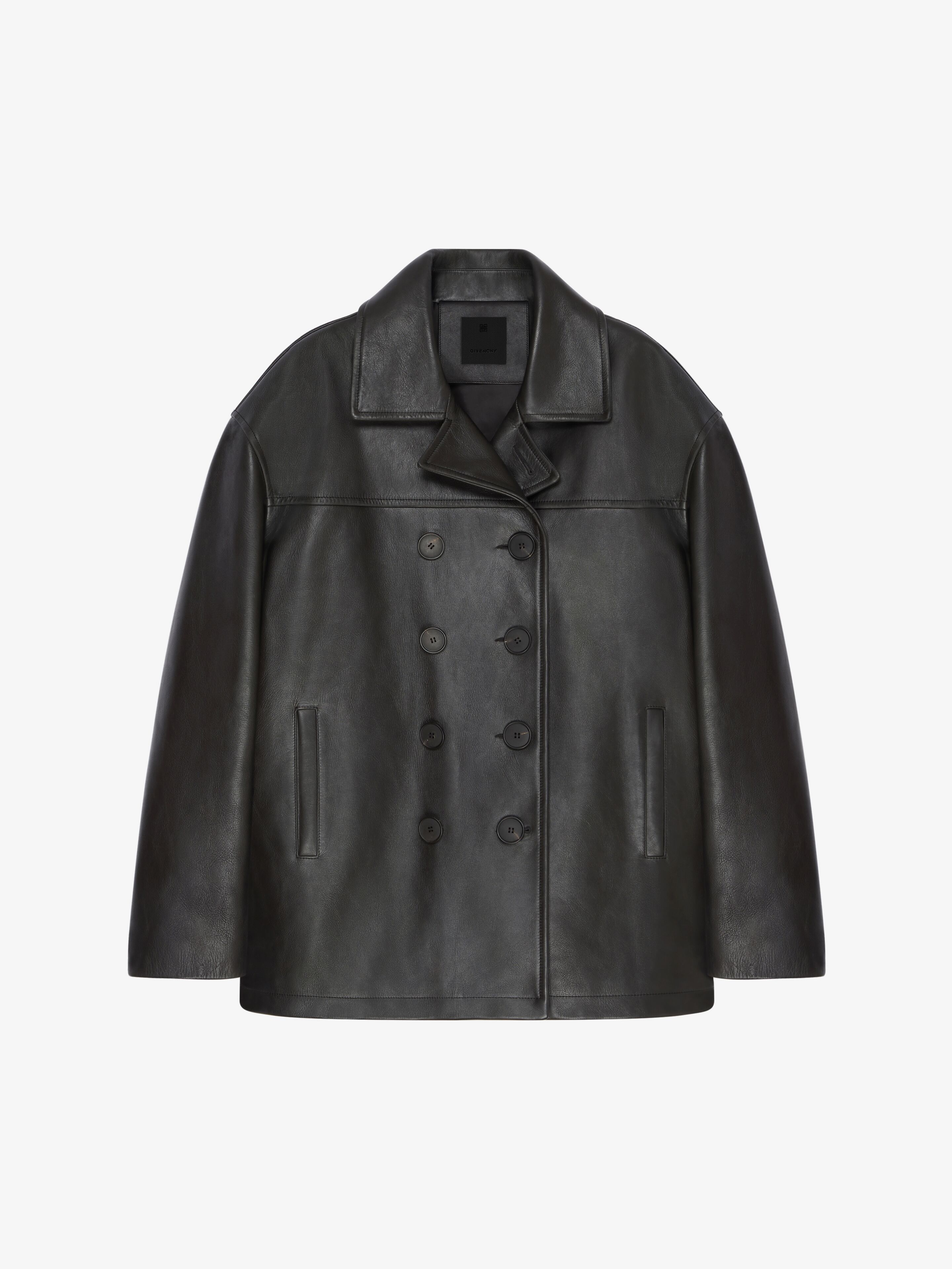 Shop Givenchy Peacoat In Leather In Black