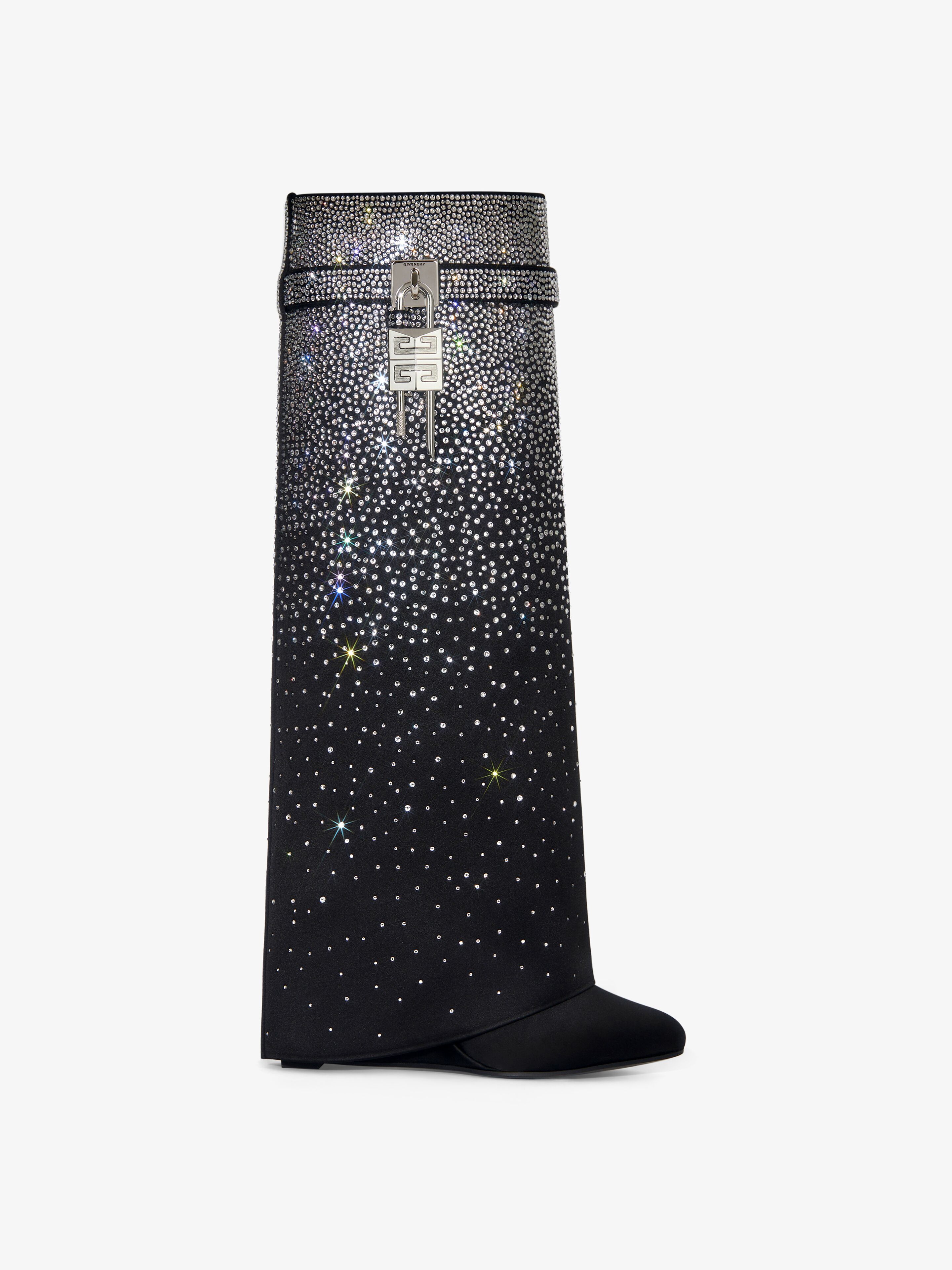 Shop Givenchy Shark Lock Boots In Satin With Strass In Black/silvery