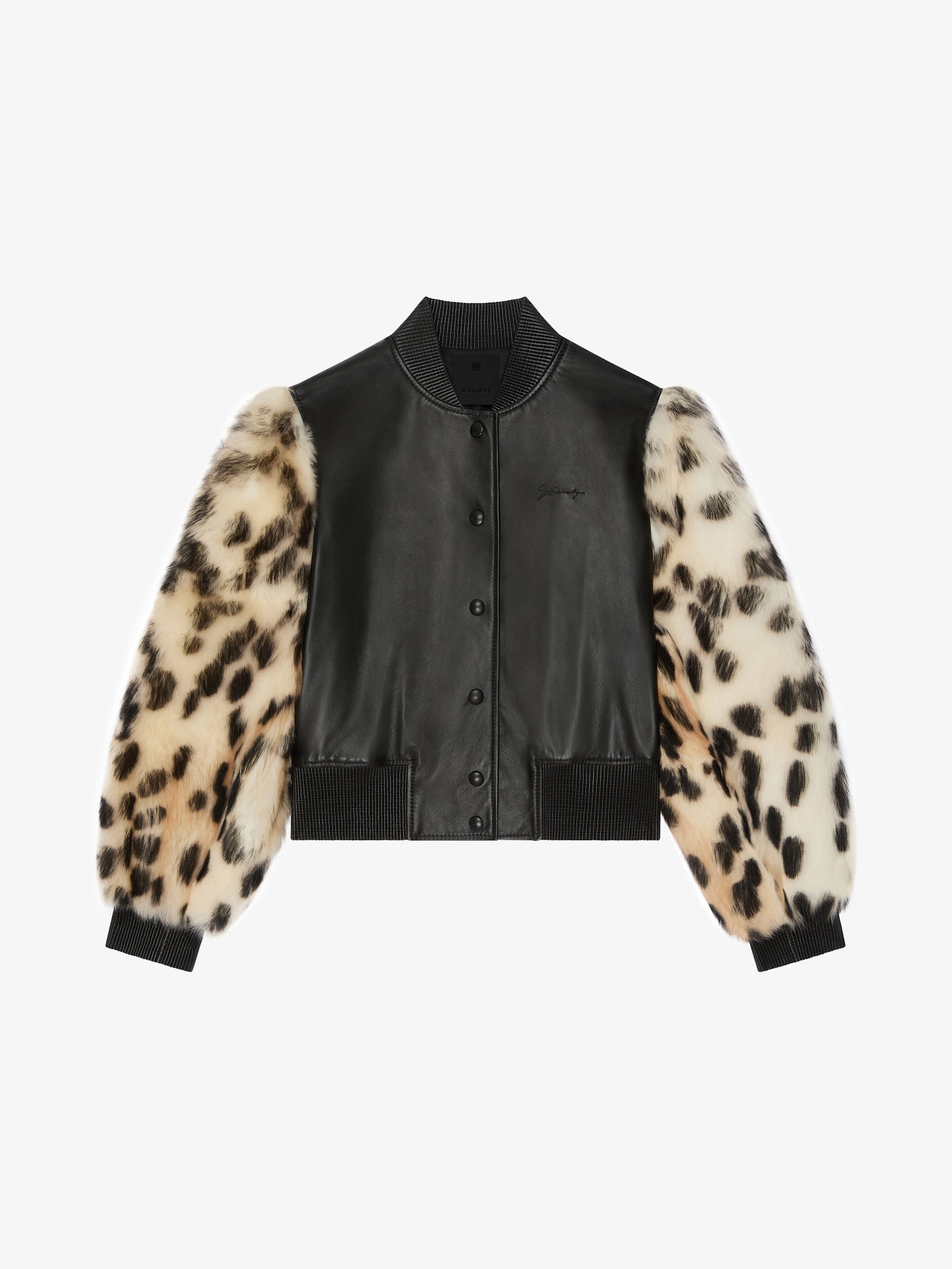 Varsity jacket in leather and leopard print fur | Givenchy CA 