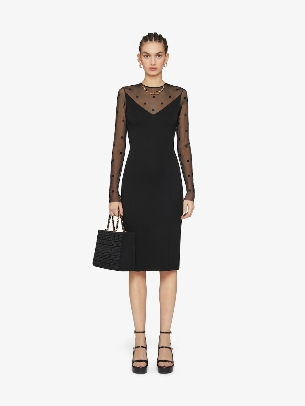 givenchy.com | Dress in bi-material 4G pattern