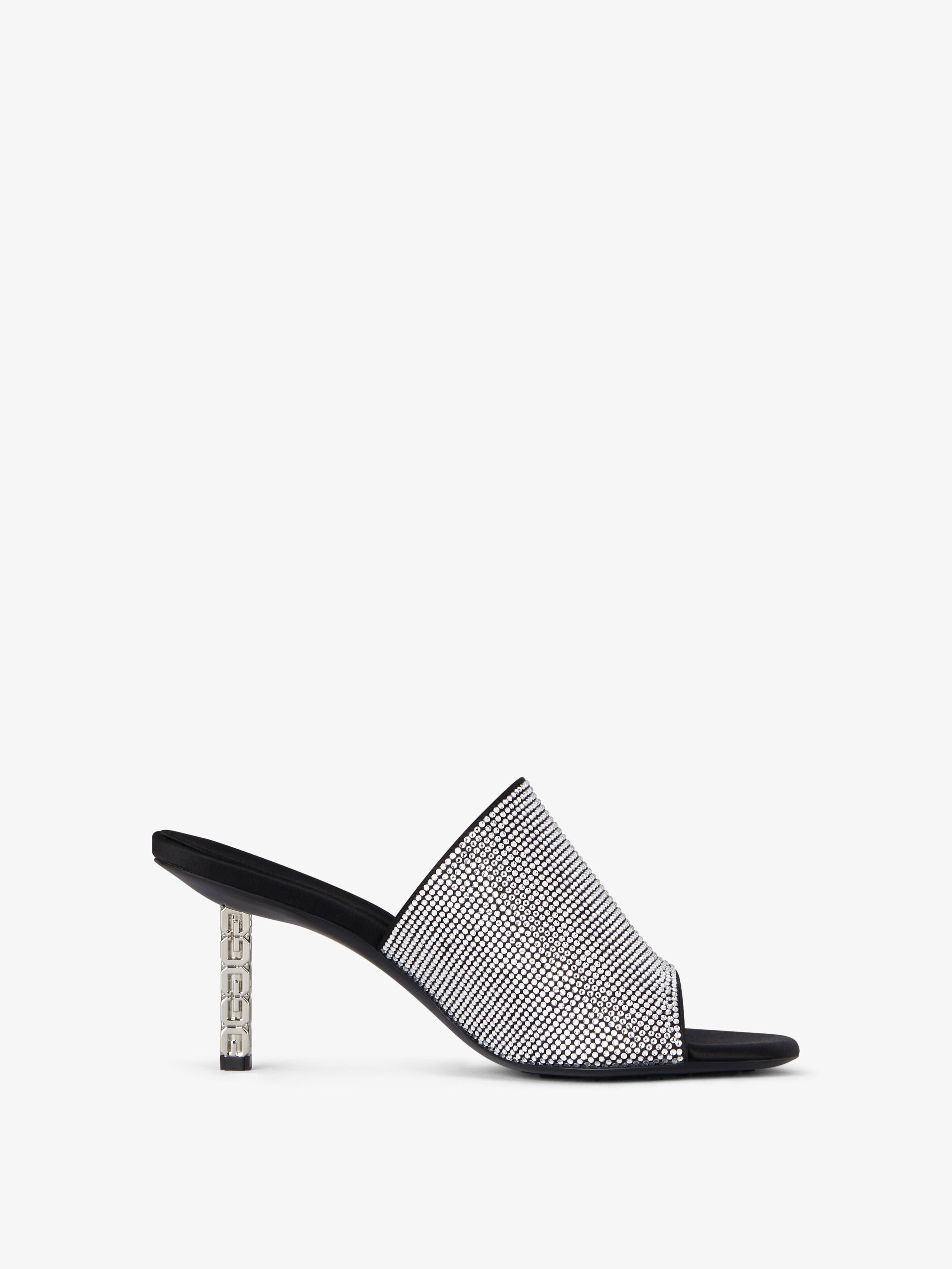 Givenchy Strass G Cube-heel Slide Sandals In Silvery