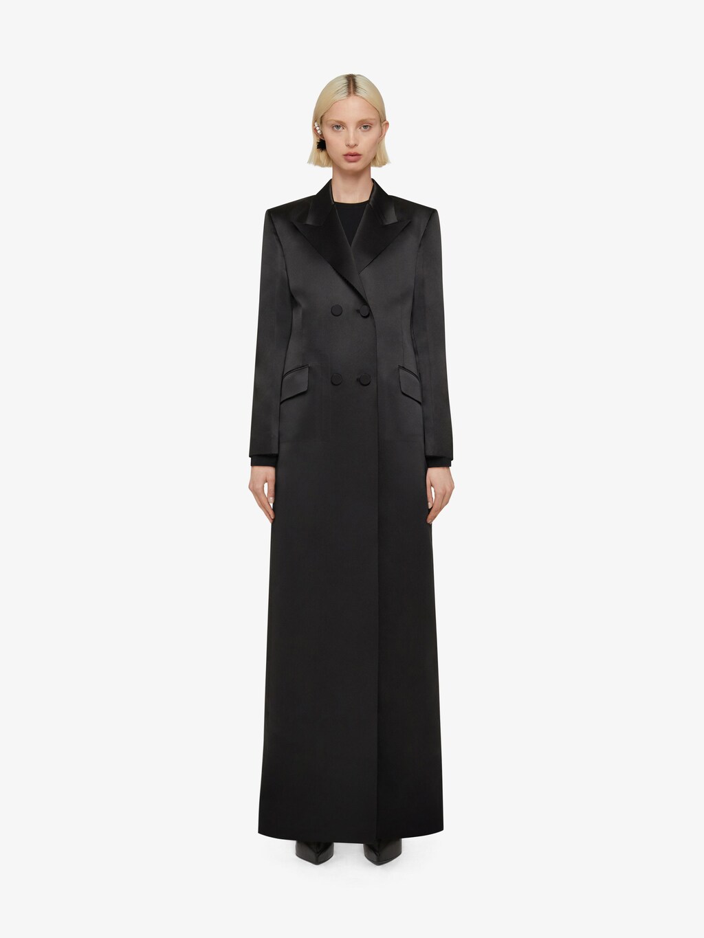 Double breasted coat in satin - black | Givenchy US