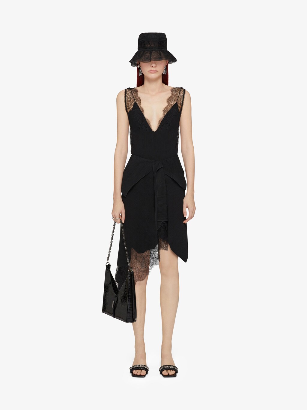 Asymmetrical skirt in crepe in lace - black | Givenchy US