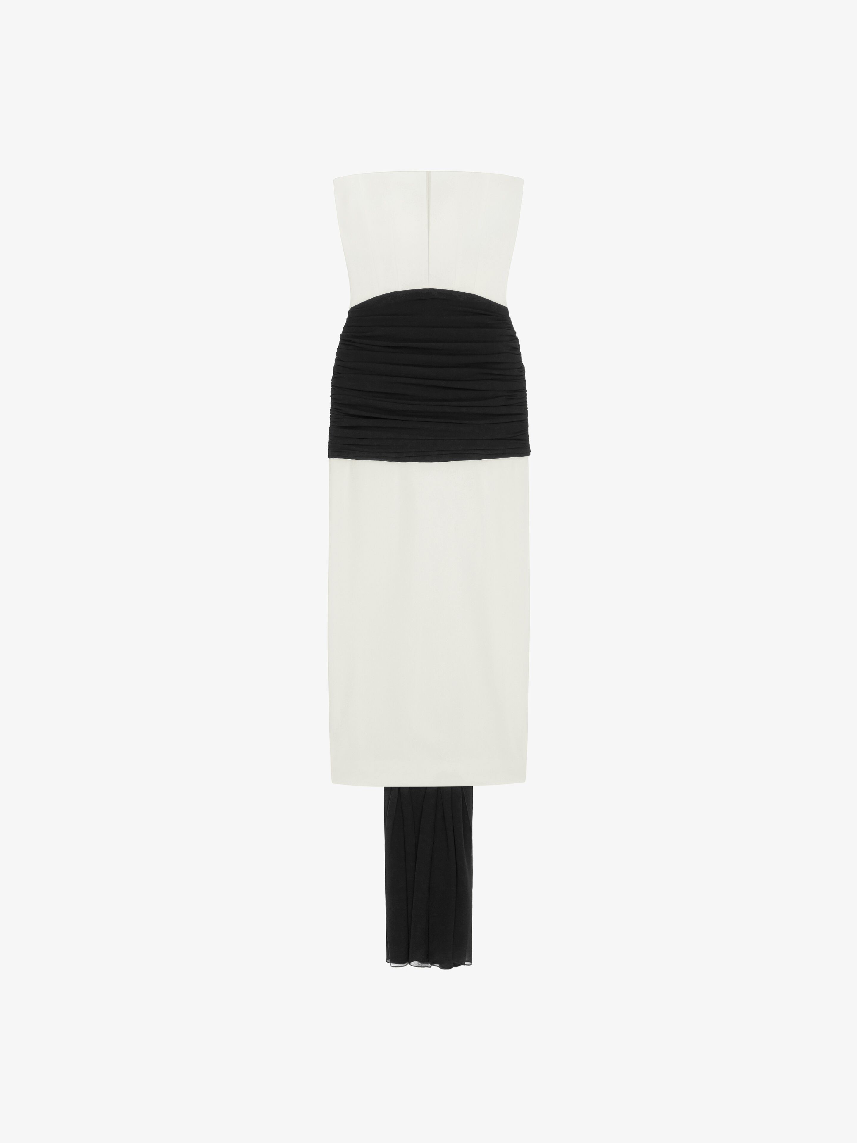 Shop Givenchy Evening Bustier Draped Dress In Crepe With Silk Train In Ivory