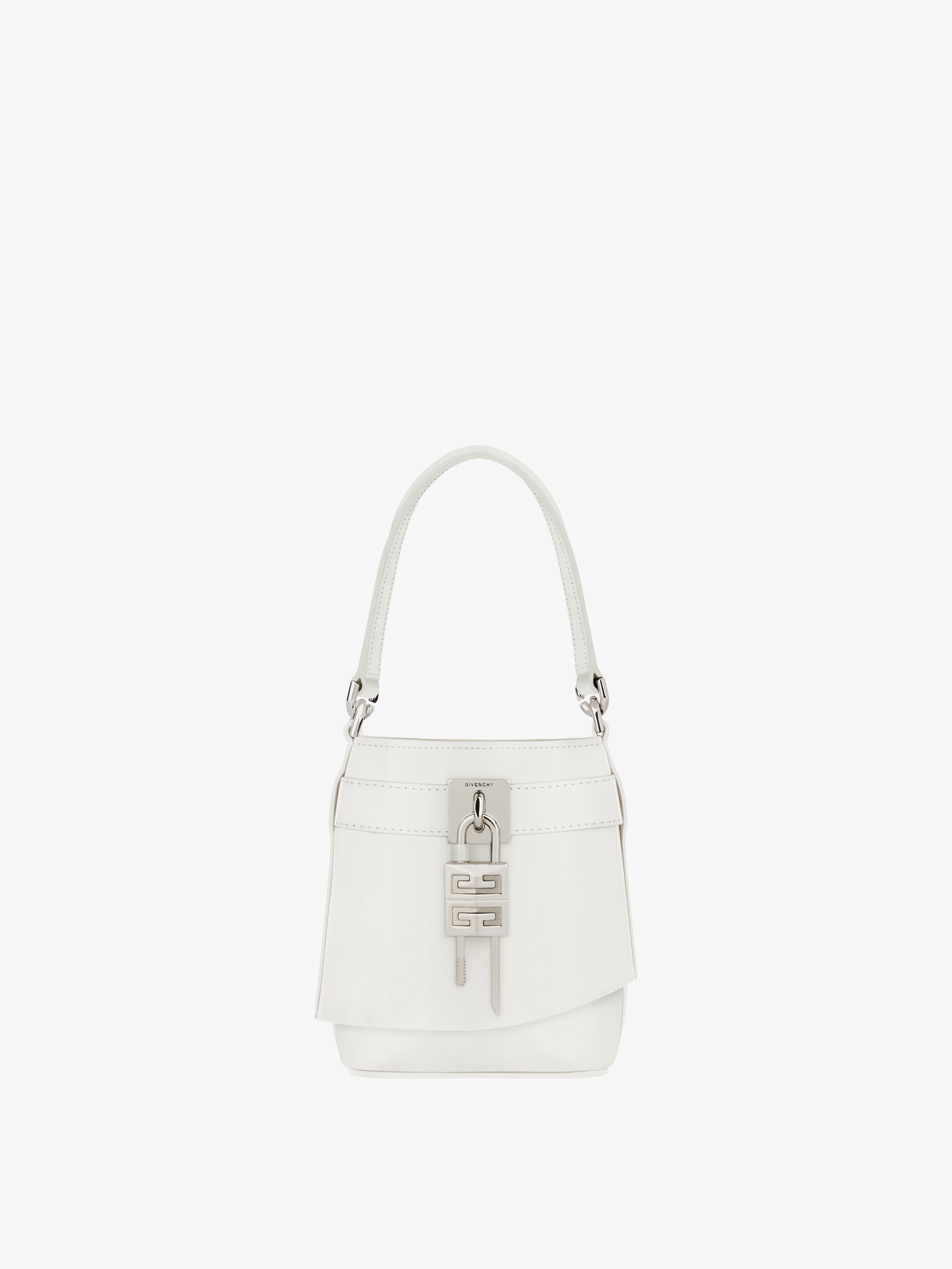 Shop Givenchy Micro Shark Lock Bucket Bag In Box Leather In Multicolor