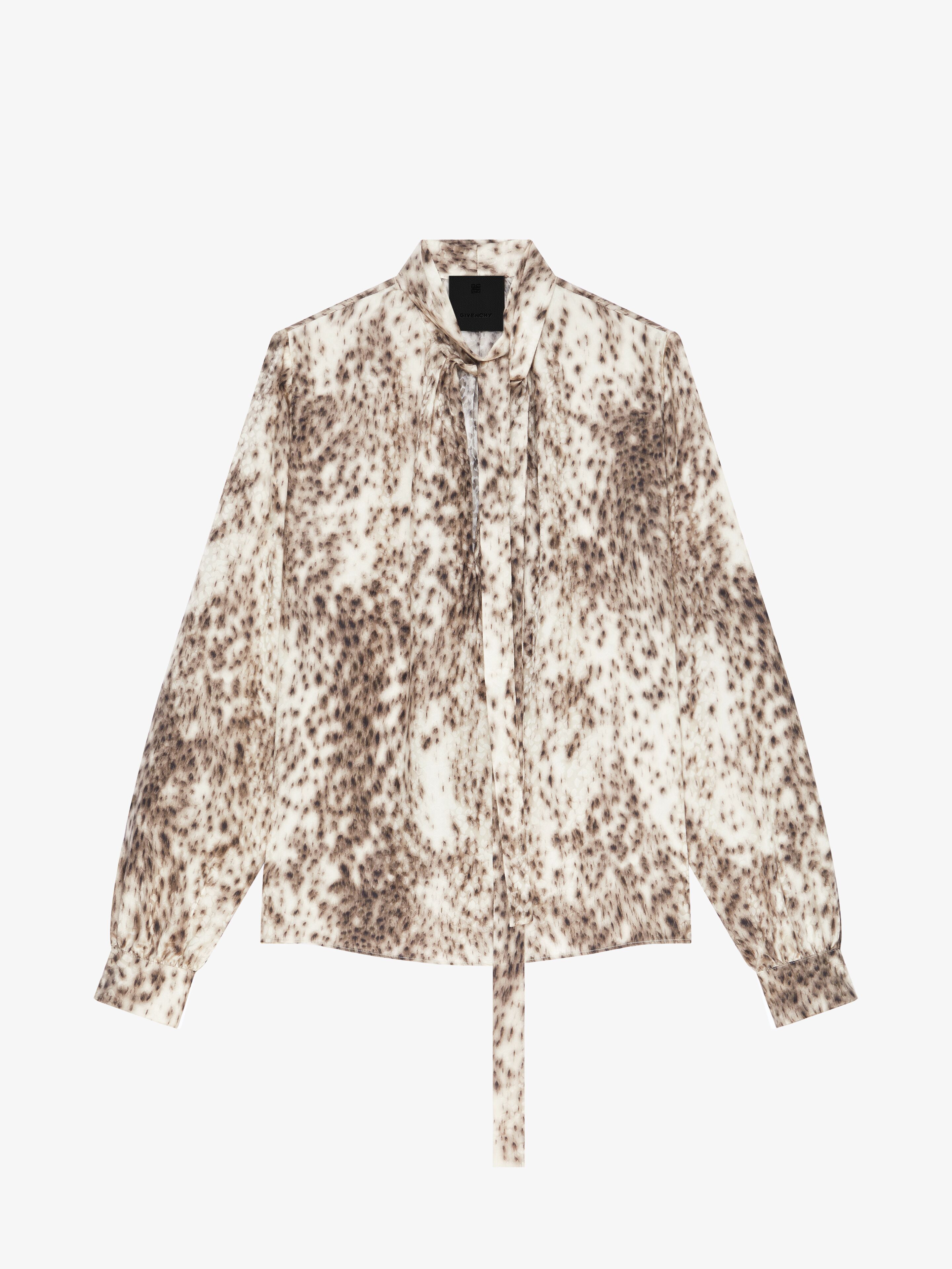 Givenchy Women's Blouse In Silk With Snow Leopard Print And Lavalliere In Natural Brown