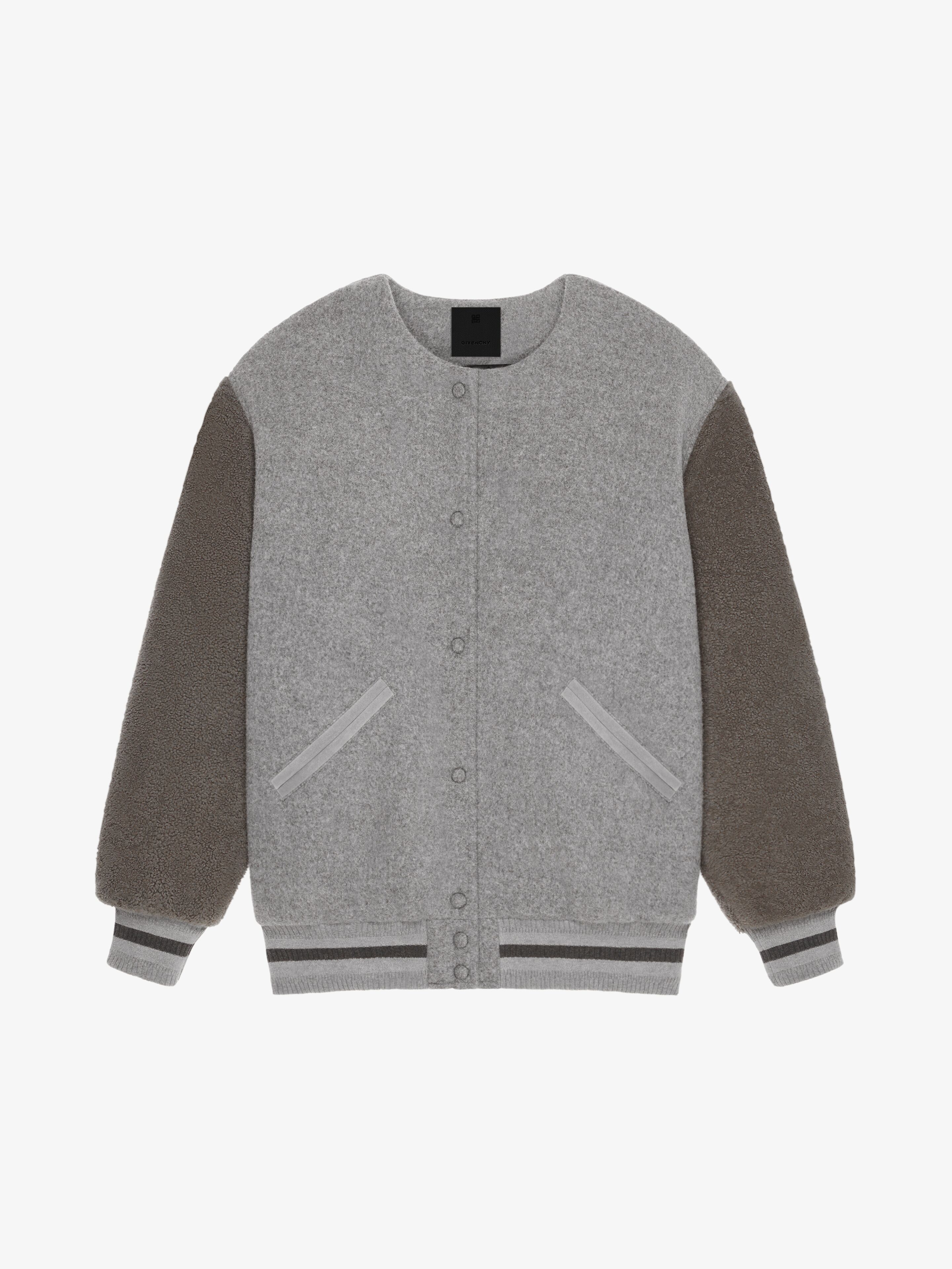 Shop Givenchy Oversized Varsity Jacket In Double Face Wool And Shearling In Light Grey Melange
