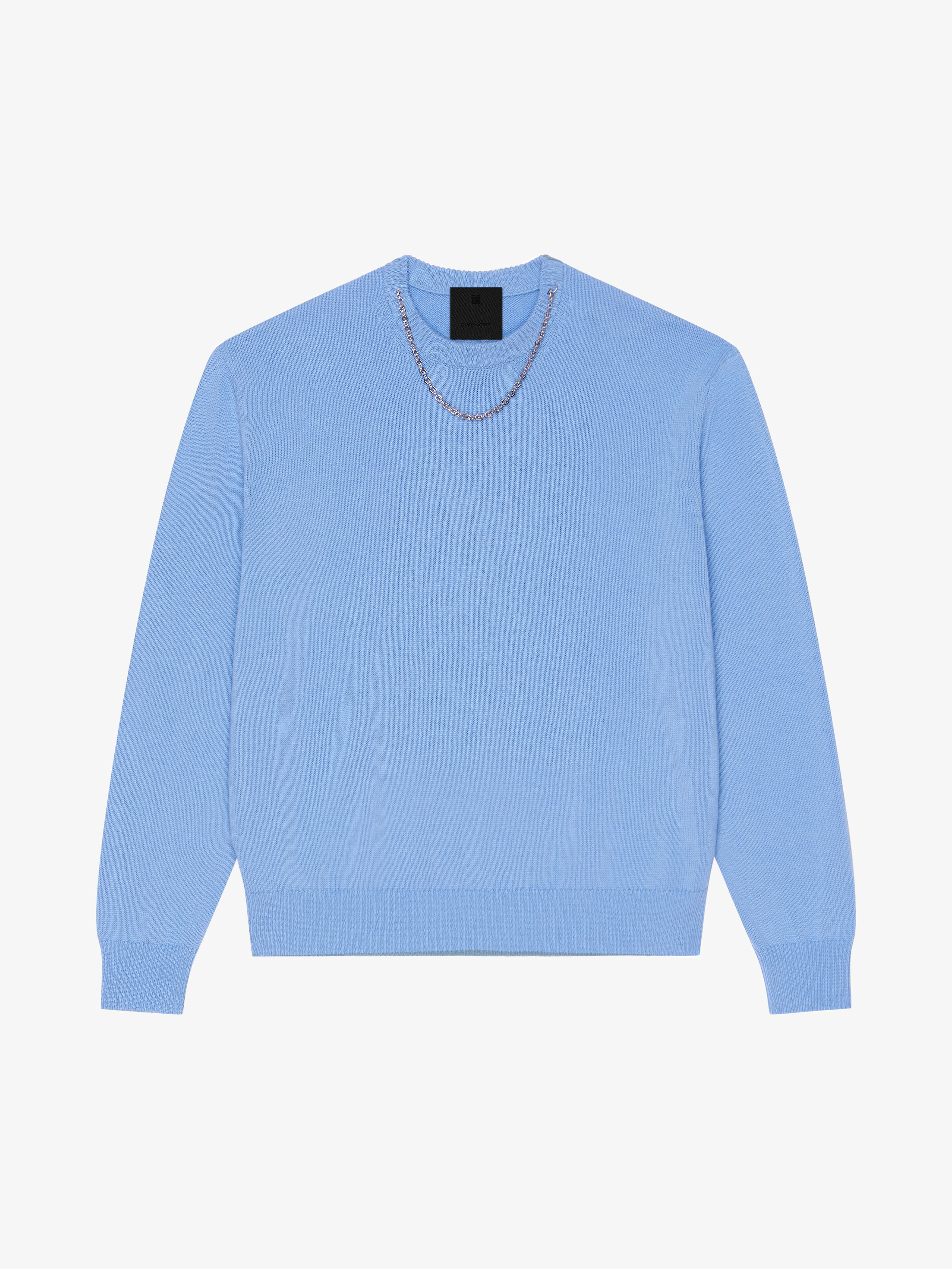 Shop Givenchy Sweater In Cashmere With Chain Detail In Cornflower