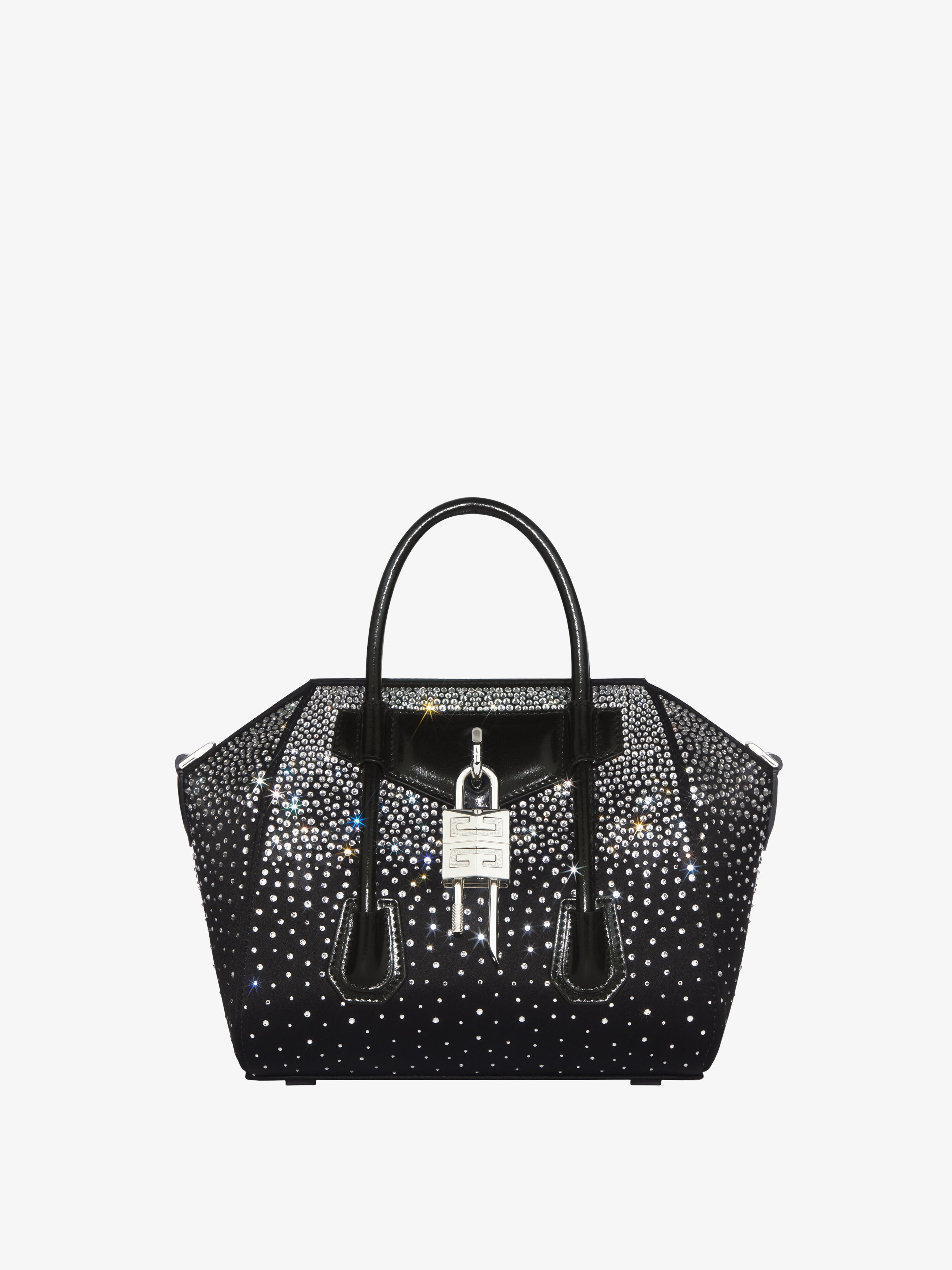 Shop Givenchy Mini Antigona Lock Bag In Satin With Strass In Multicolor