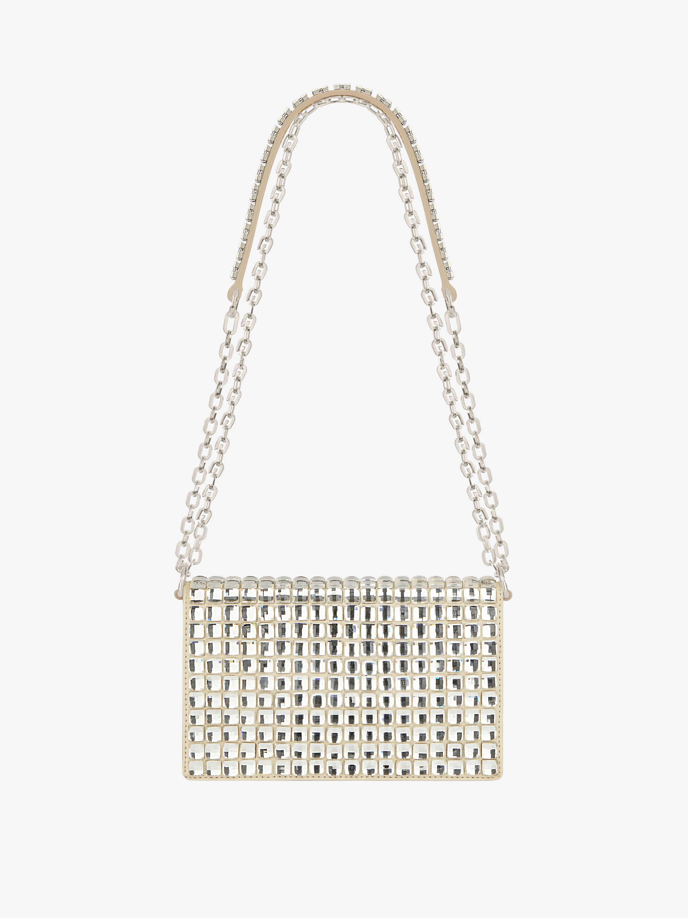 Small 4G bag in satin with strass and chain in - natural
