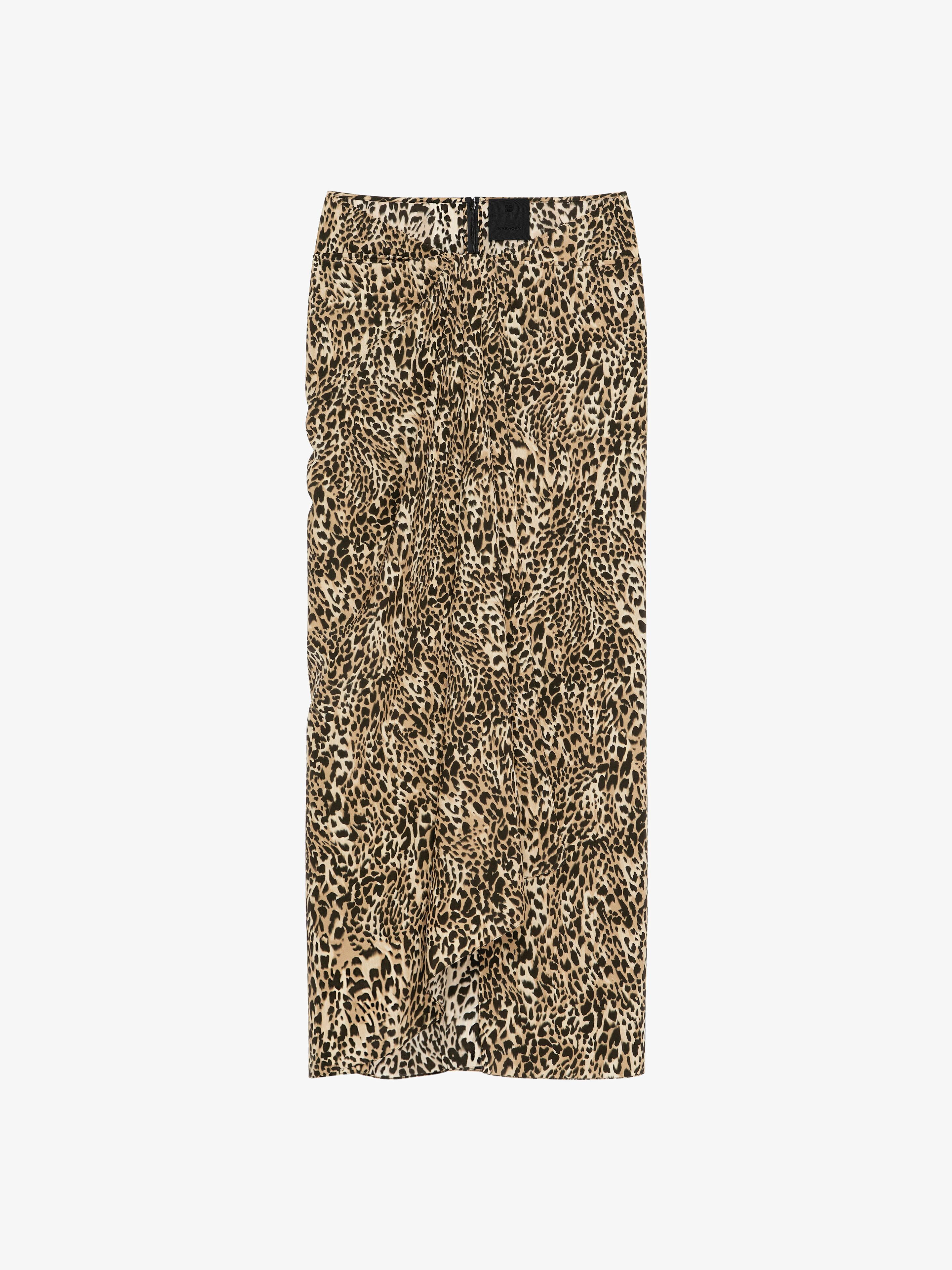 Shop Givenchy Draped Skirt In Silk With Leopard Print In Beige