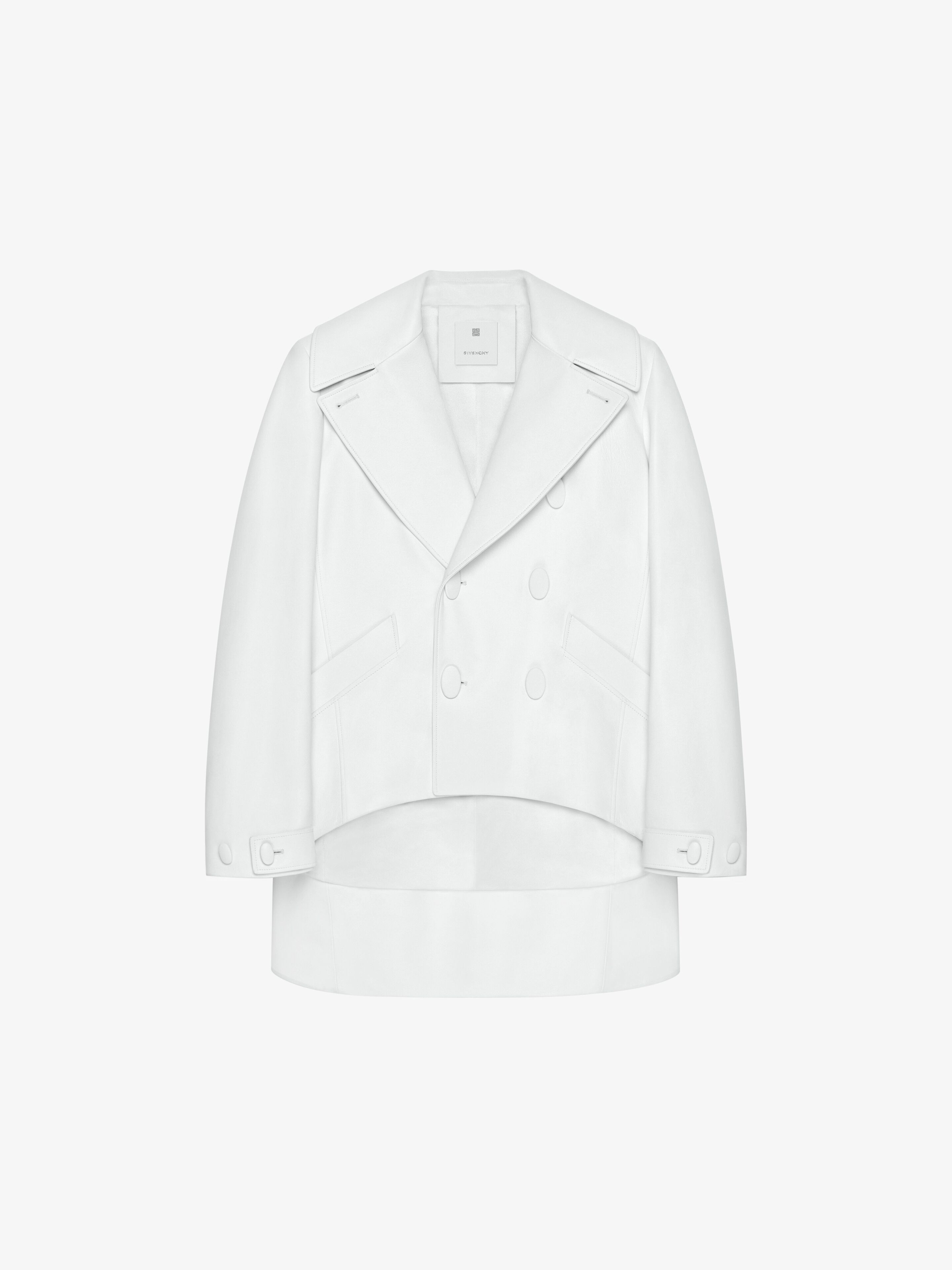 Givenchy - Oversized Asymmetric Peacoat In Leather - White - Women - Size: 34