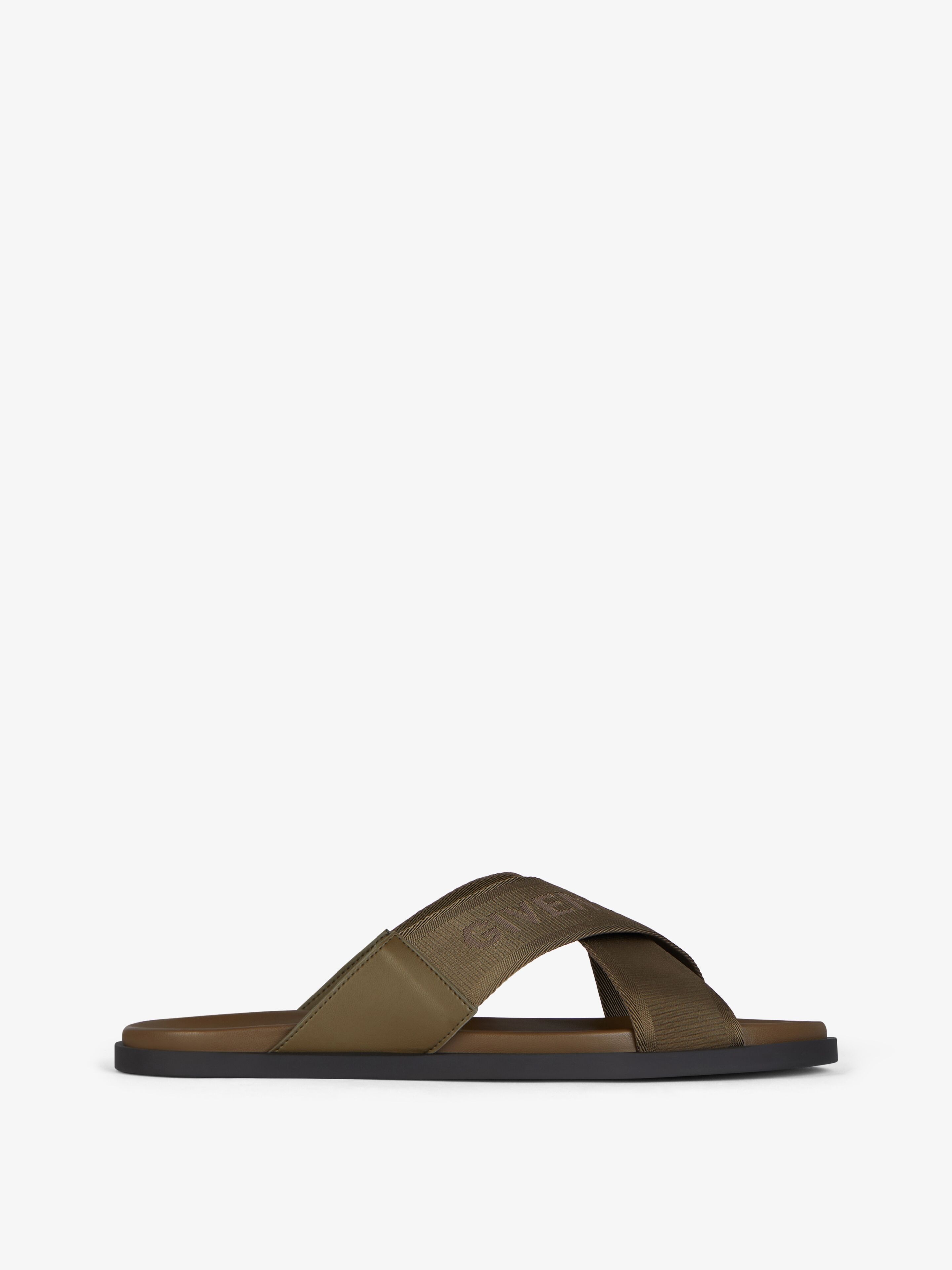 Shop Givenchy G Plage Sandals With Crossed Straps In Webbing In Khaki