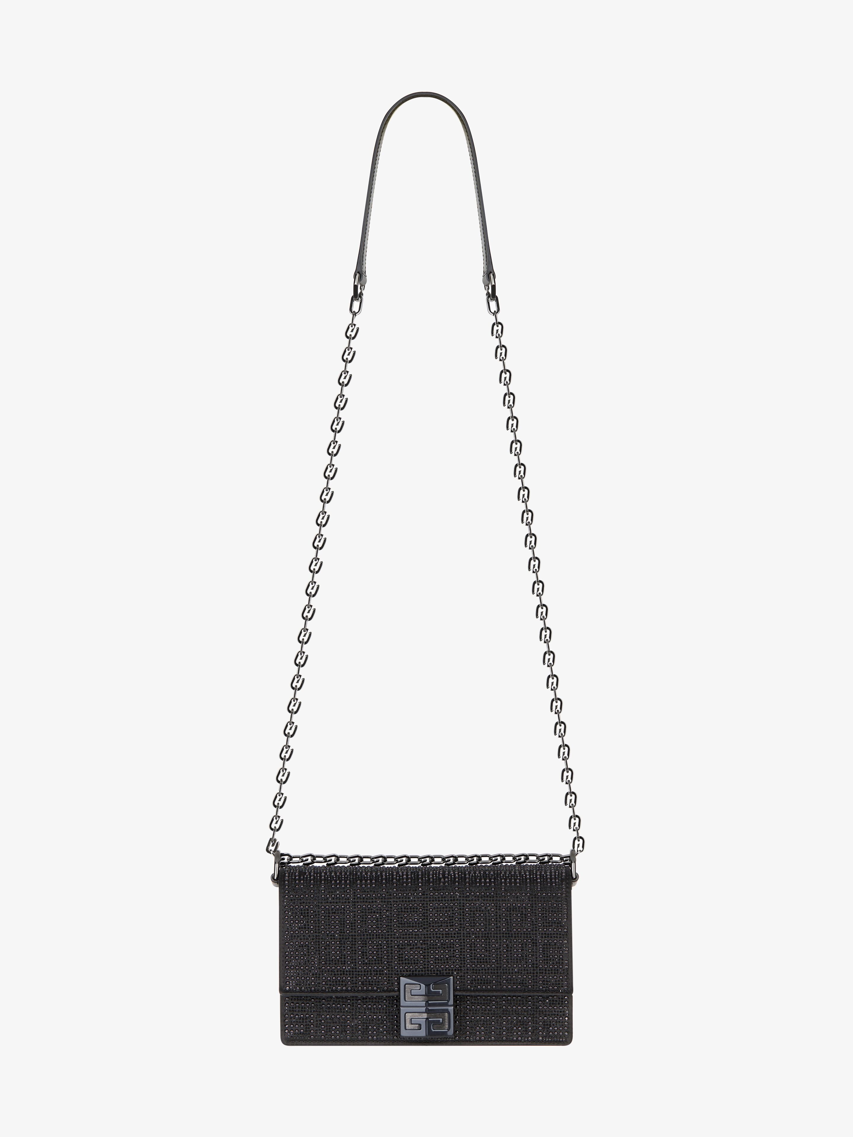 Small 4G bag in satin with 4G studs, strass and chain - black