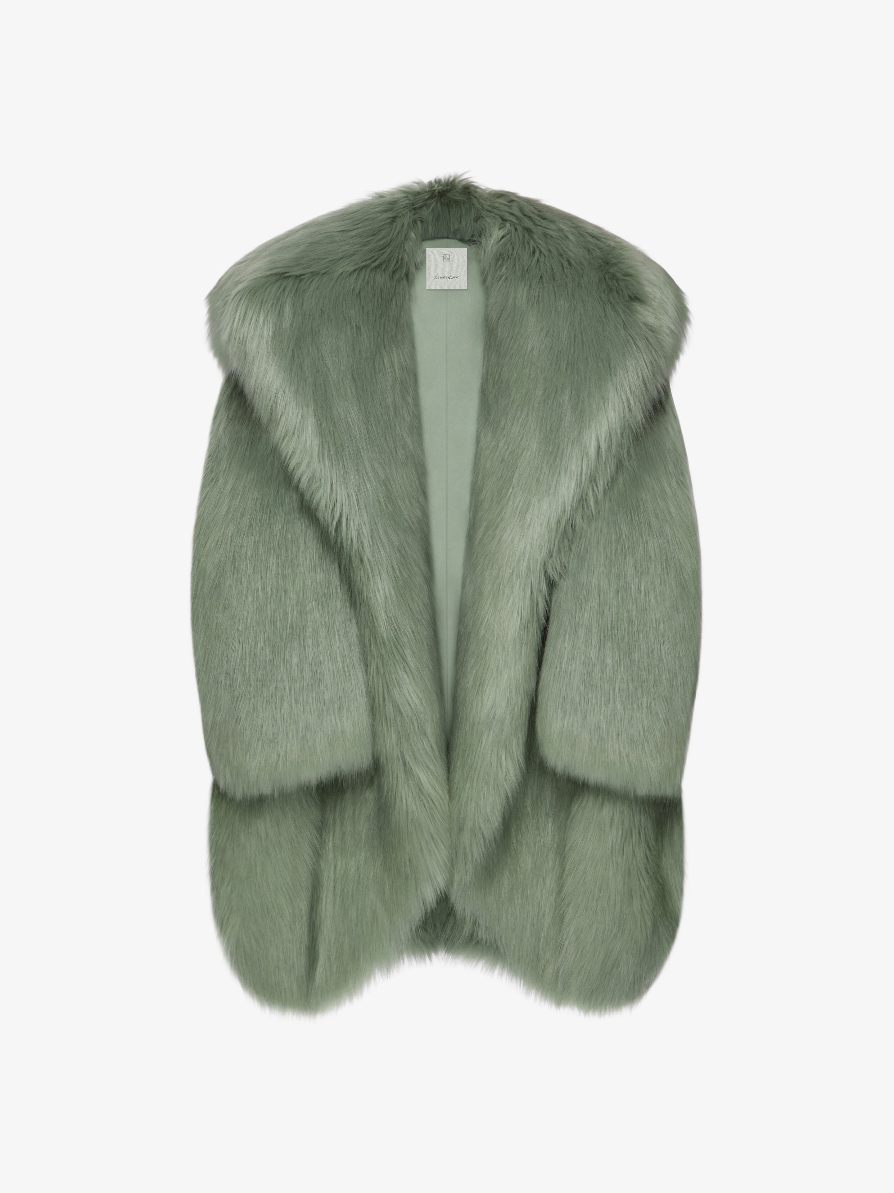 Shop Givenchy Manteau Oversize En Fausse Fourrure In Greyish Green