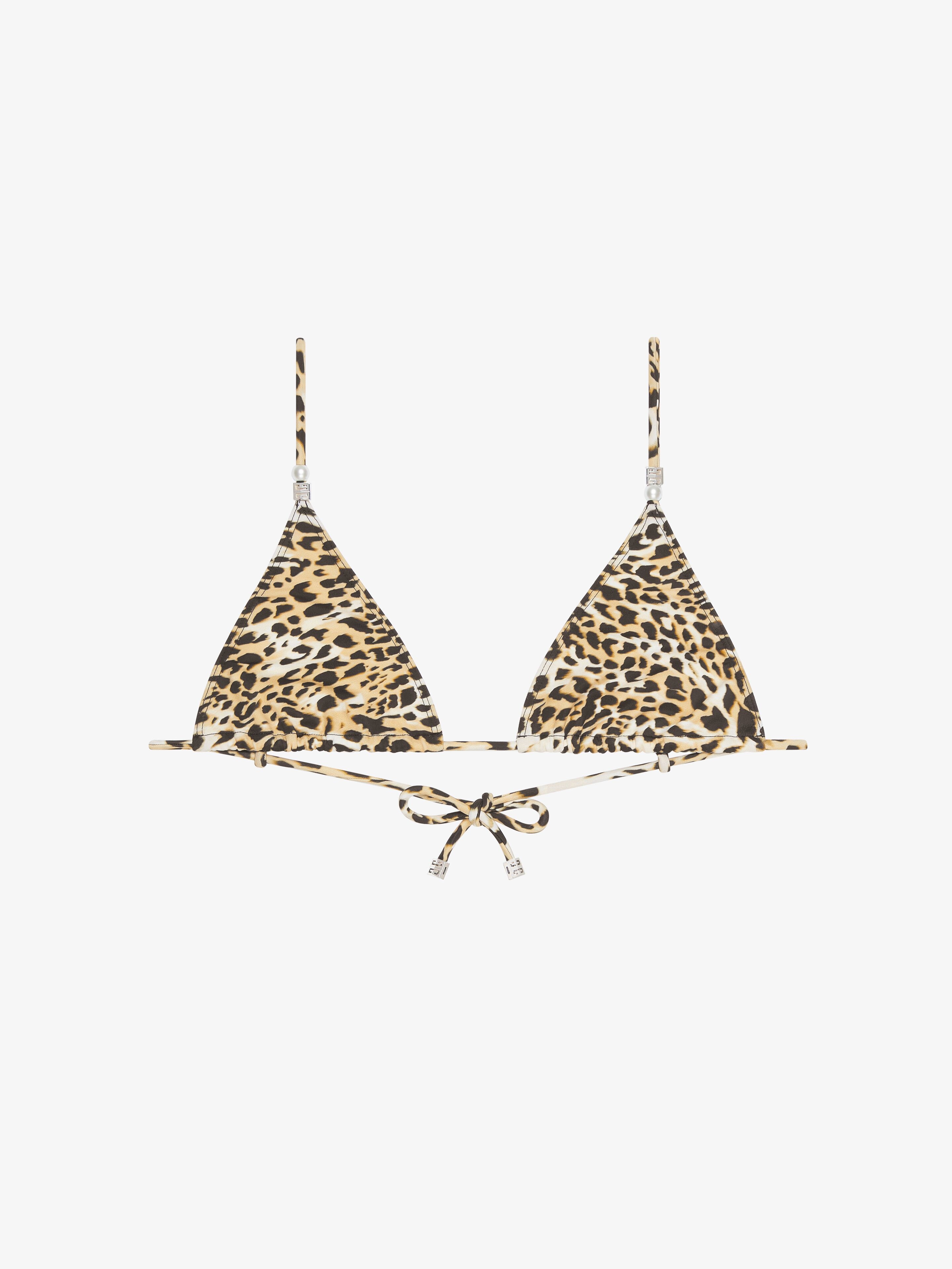 Shop Givenchy Bikini Top With Leopard Print And 4g Detail In Beige