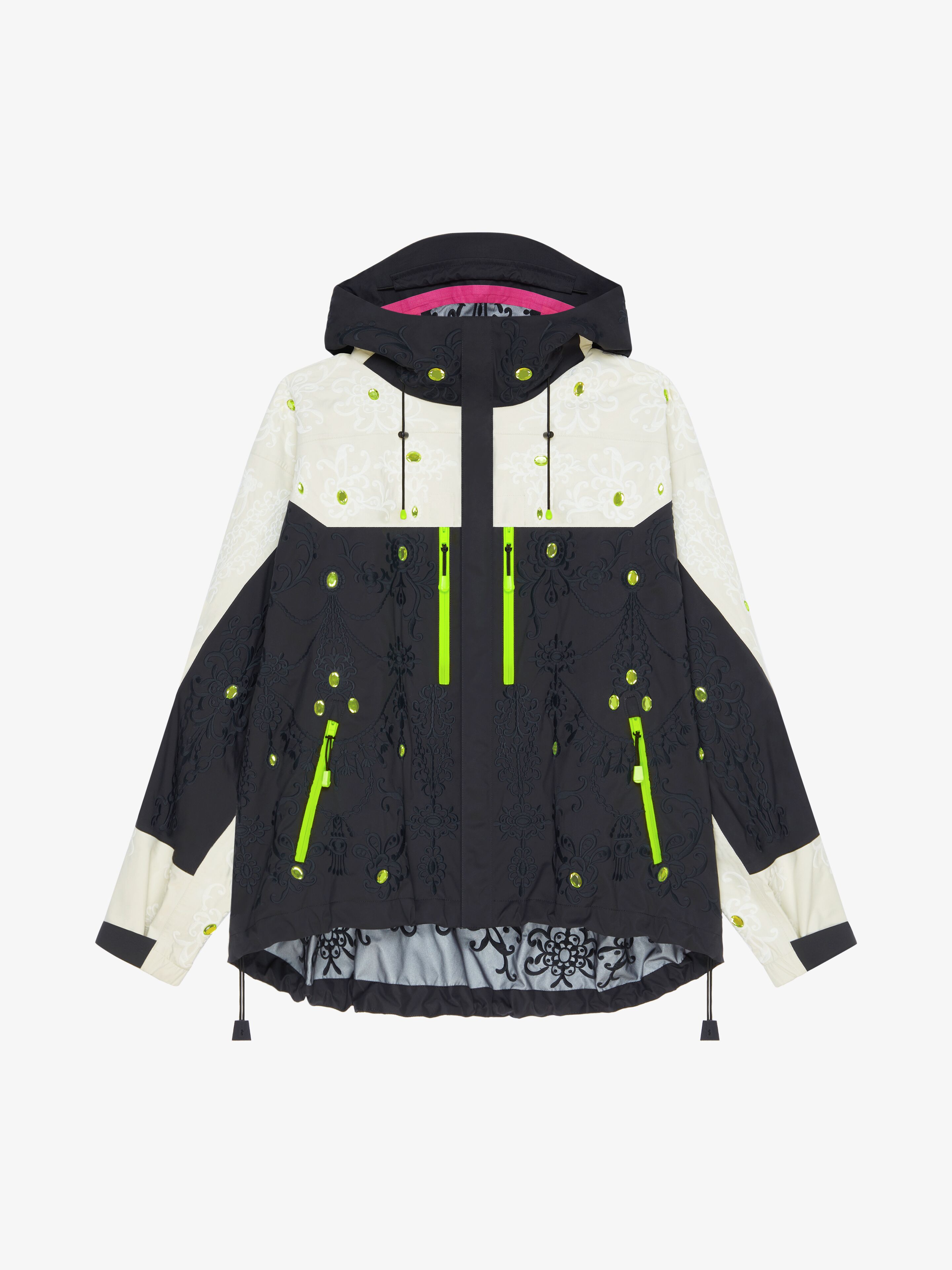 Shop Givenchy Technical Jacket With Embroideries And Rhinestones In Black/white