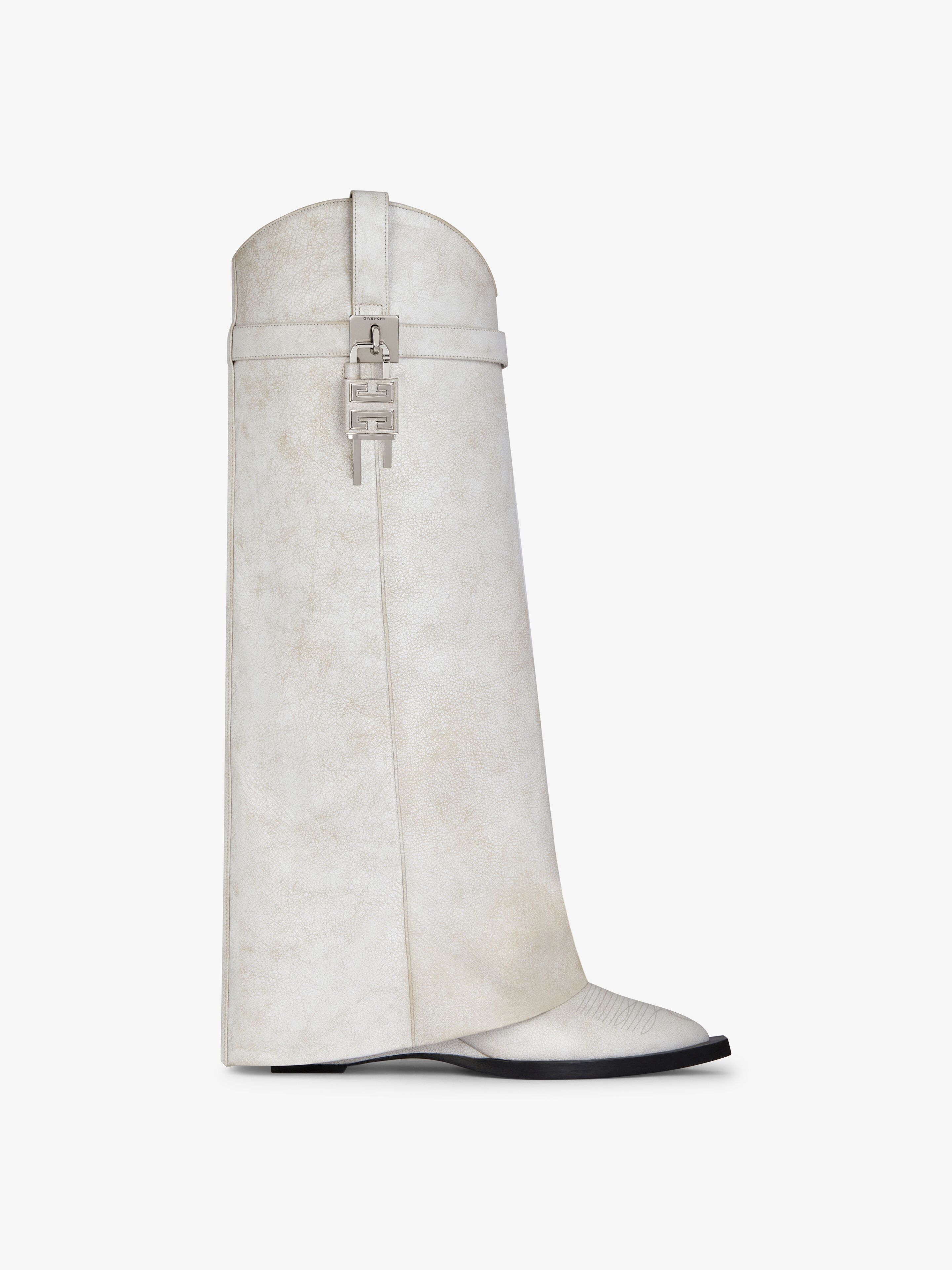 Shop Givenchy Shark Lock Cowboy Boots In Aged Leather In Ivory