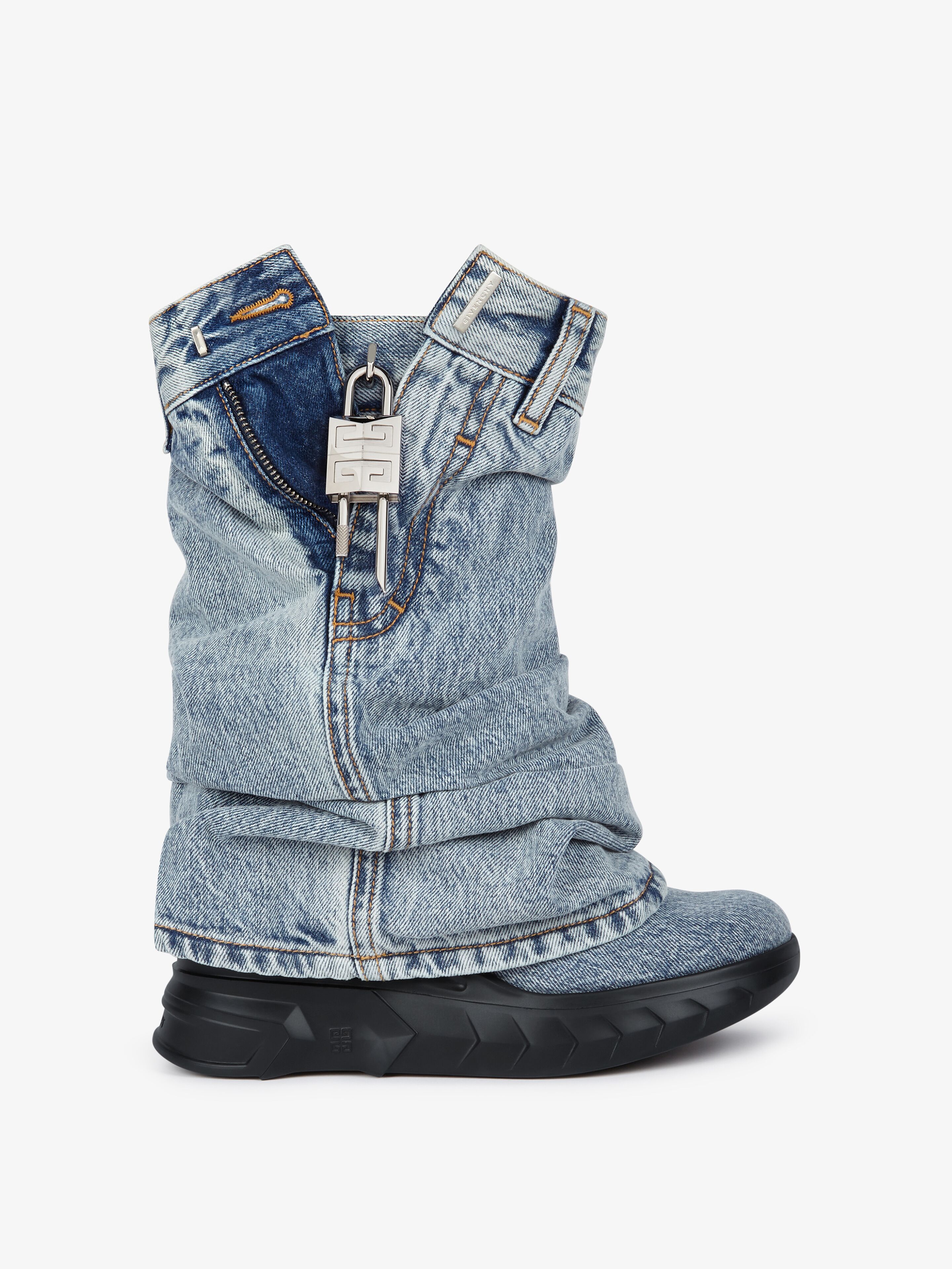 Givenchy Bottines Shark Lock Biker En Jean In Medium Blue