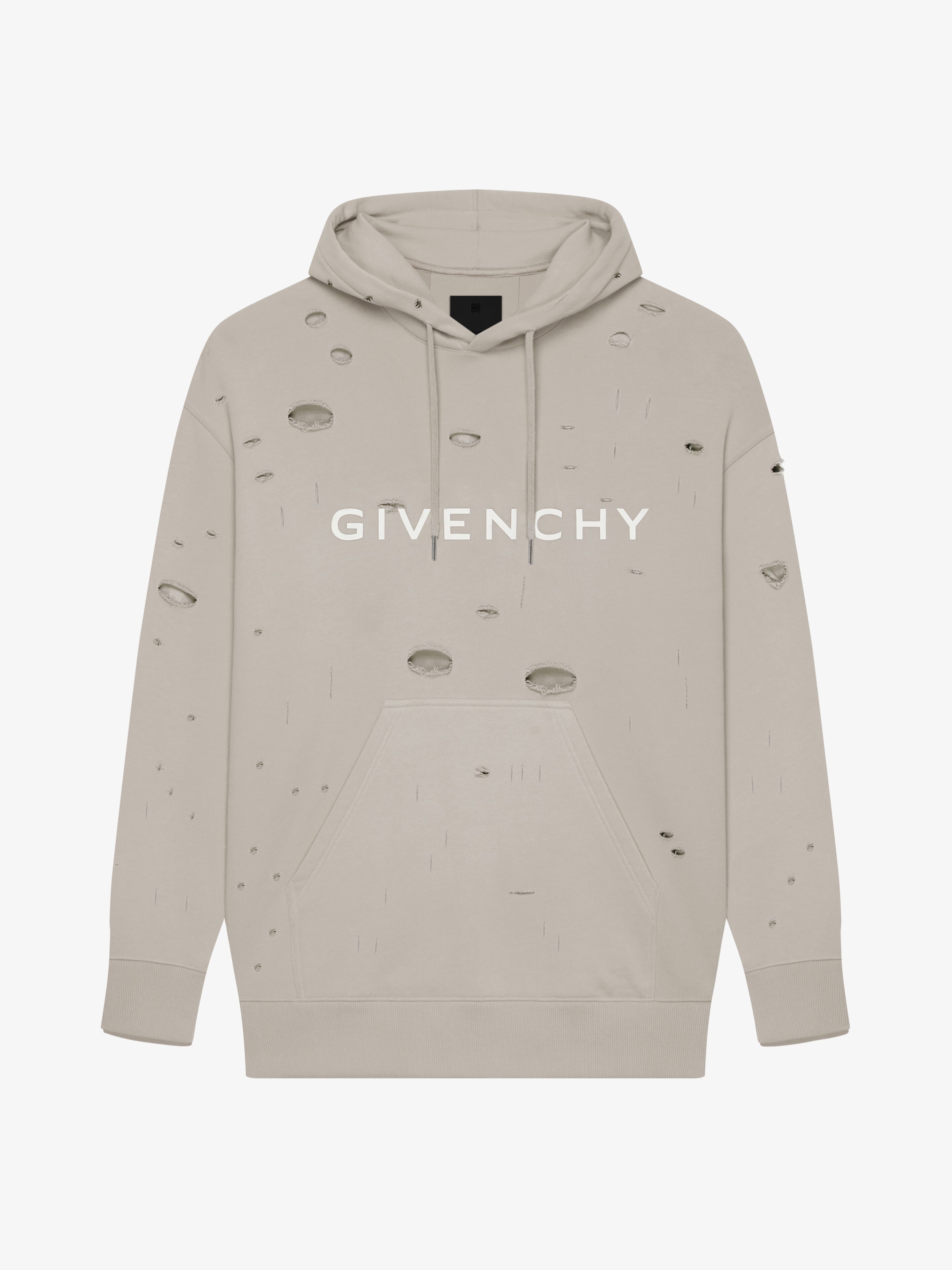 Shop Givenchy Oversized Hoodie In Destroyed Fleece In Taupe