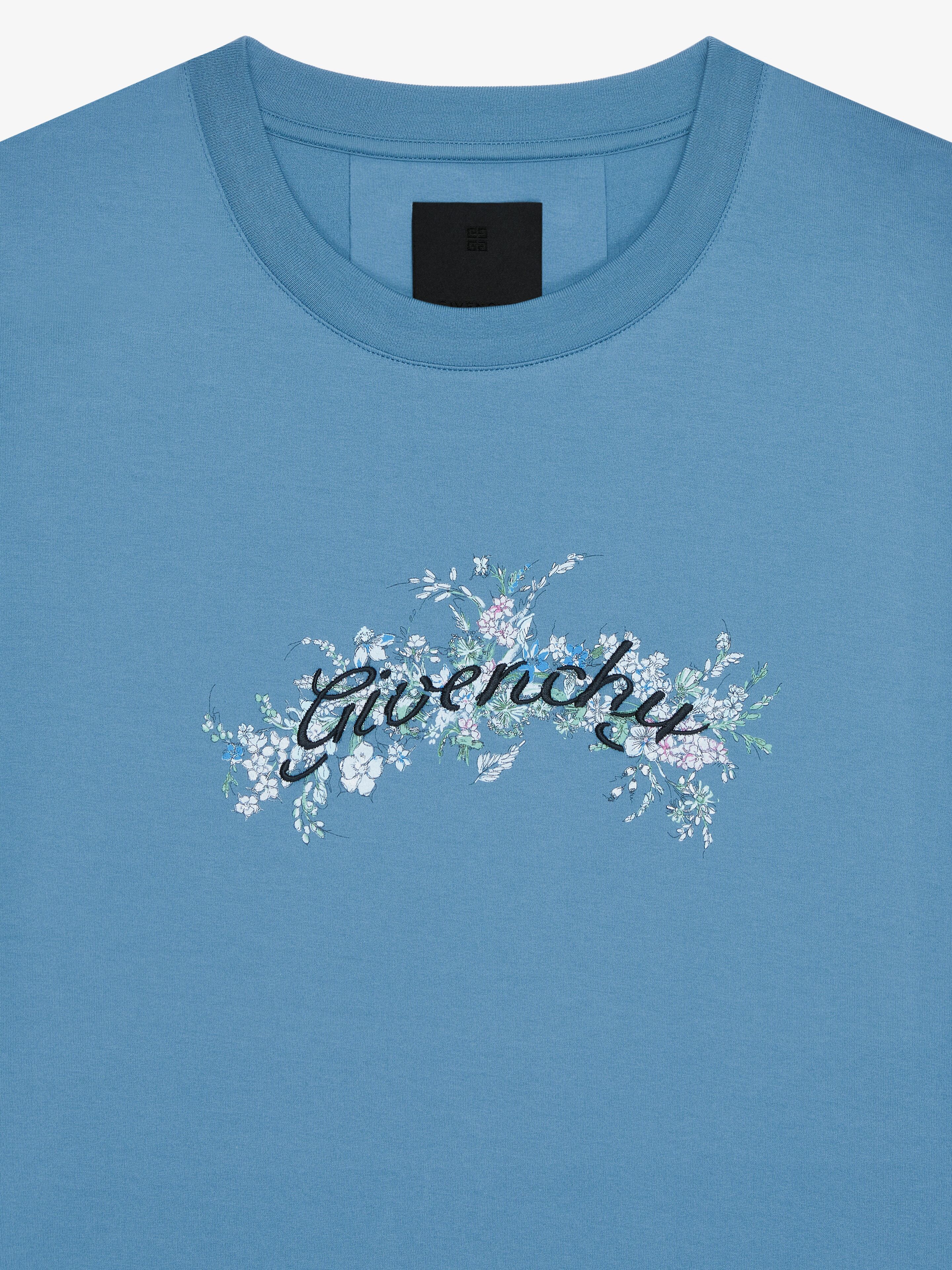 T shirt in cotton GIVENCHY Flowers in steel blue Givenchy US